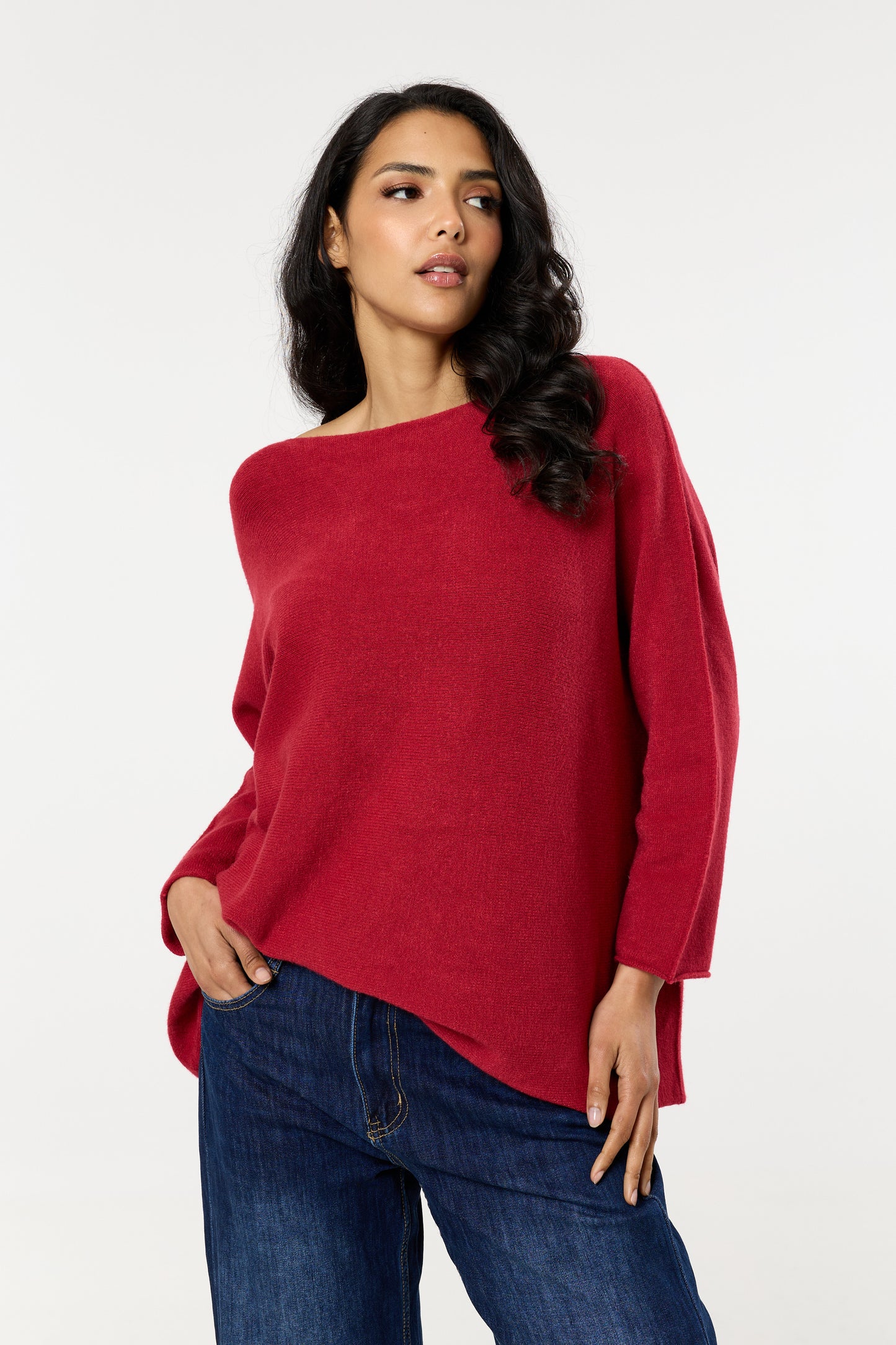 
                  
                    Burgundy Off Shoulder Relaxed Knit Jumper
                  
                