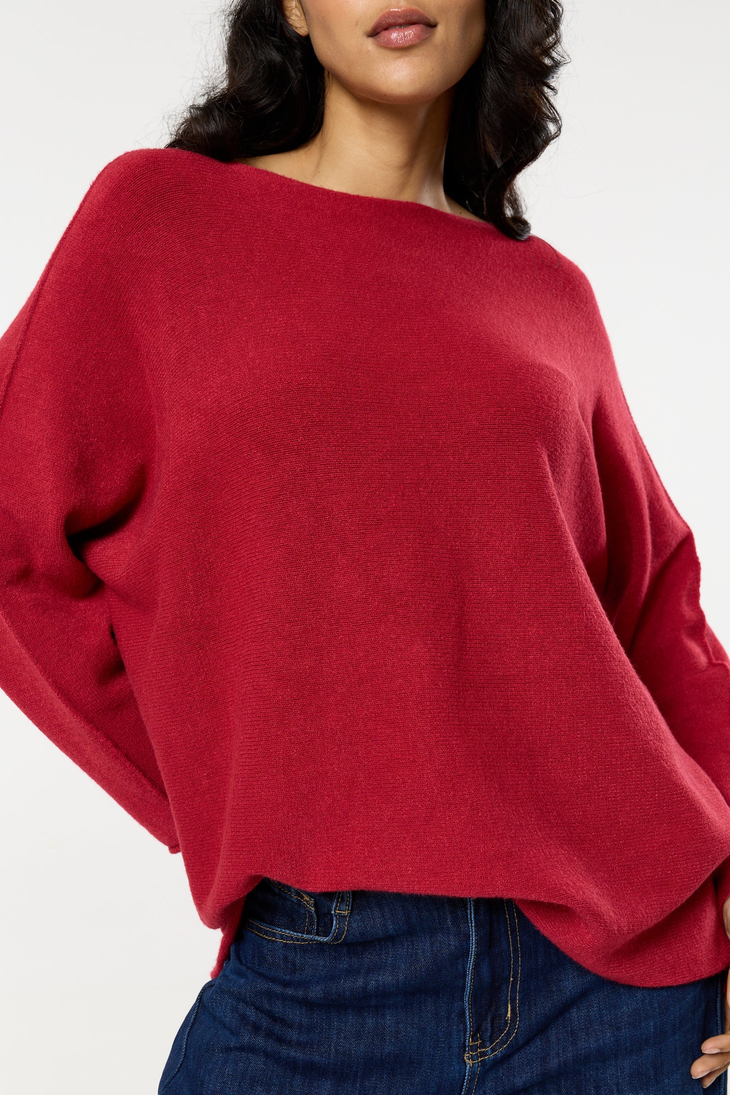 
                  
                    Burgundy Off Shoulder Relaxed Knit Jumper
                  
                