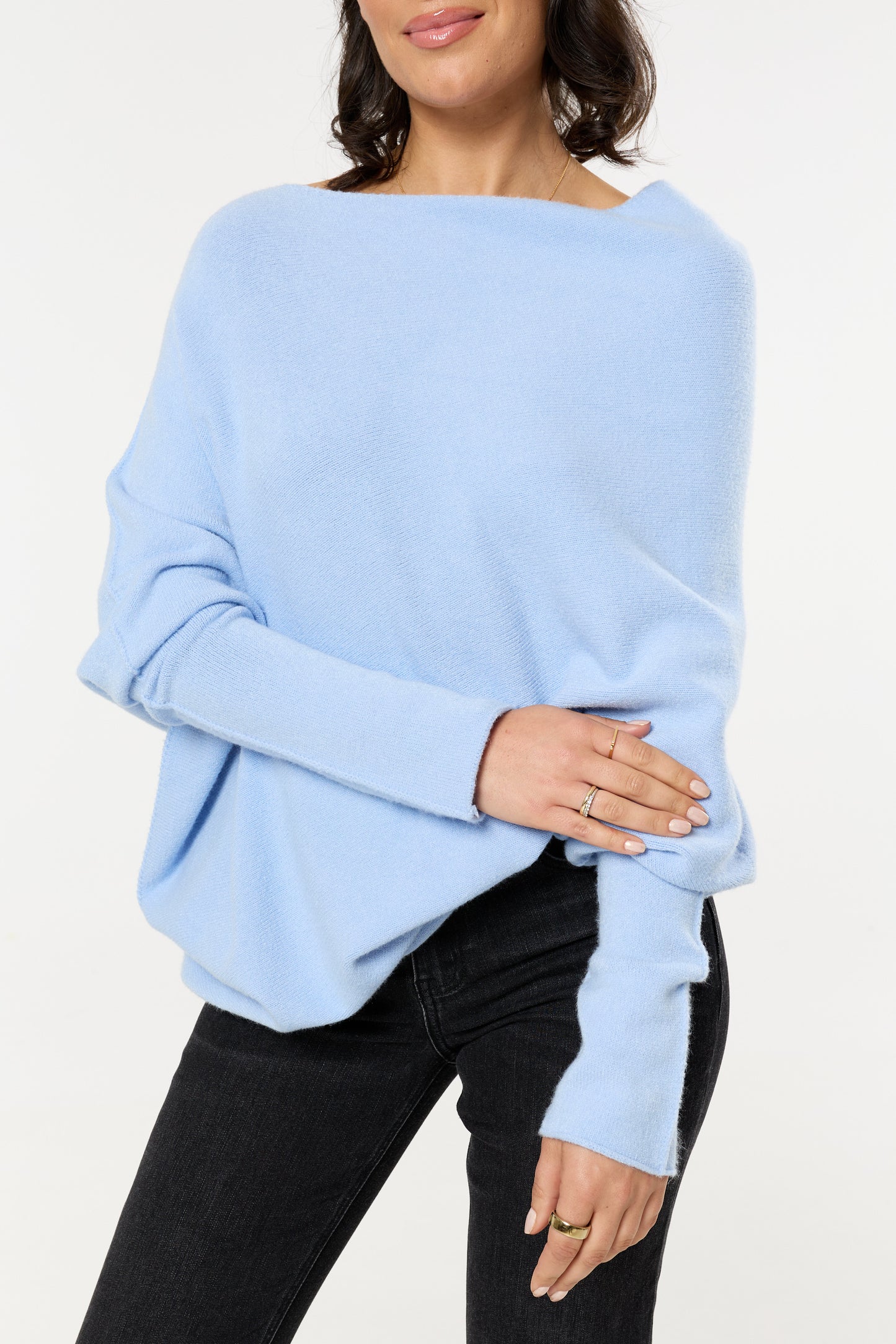 
                  
                    Blue Off Shoulder Batwing Knit Jumper
                  
                
