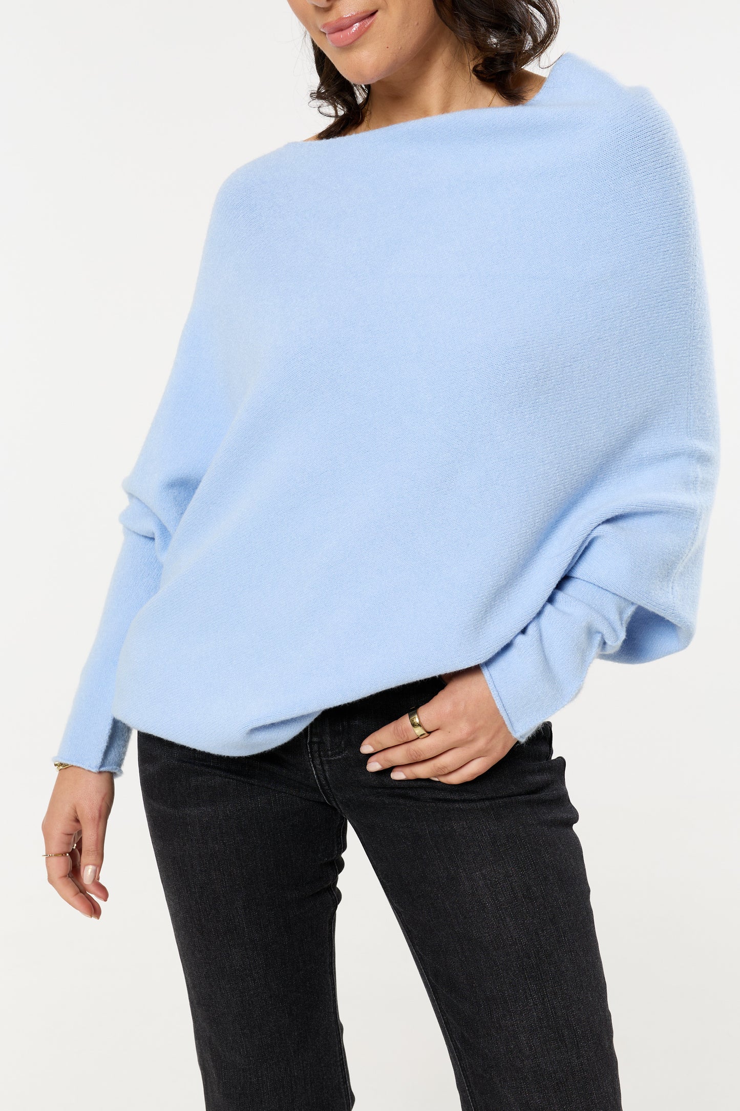 
                  
                    Blue Off Shoulder Batwing Knit Jumper
                  
                