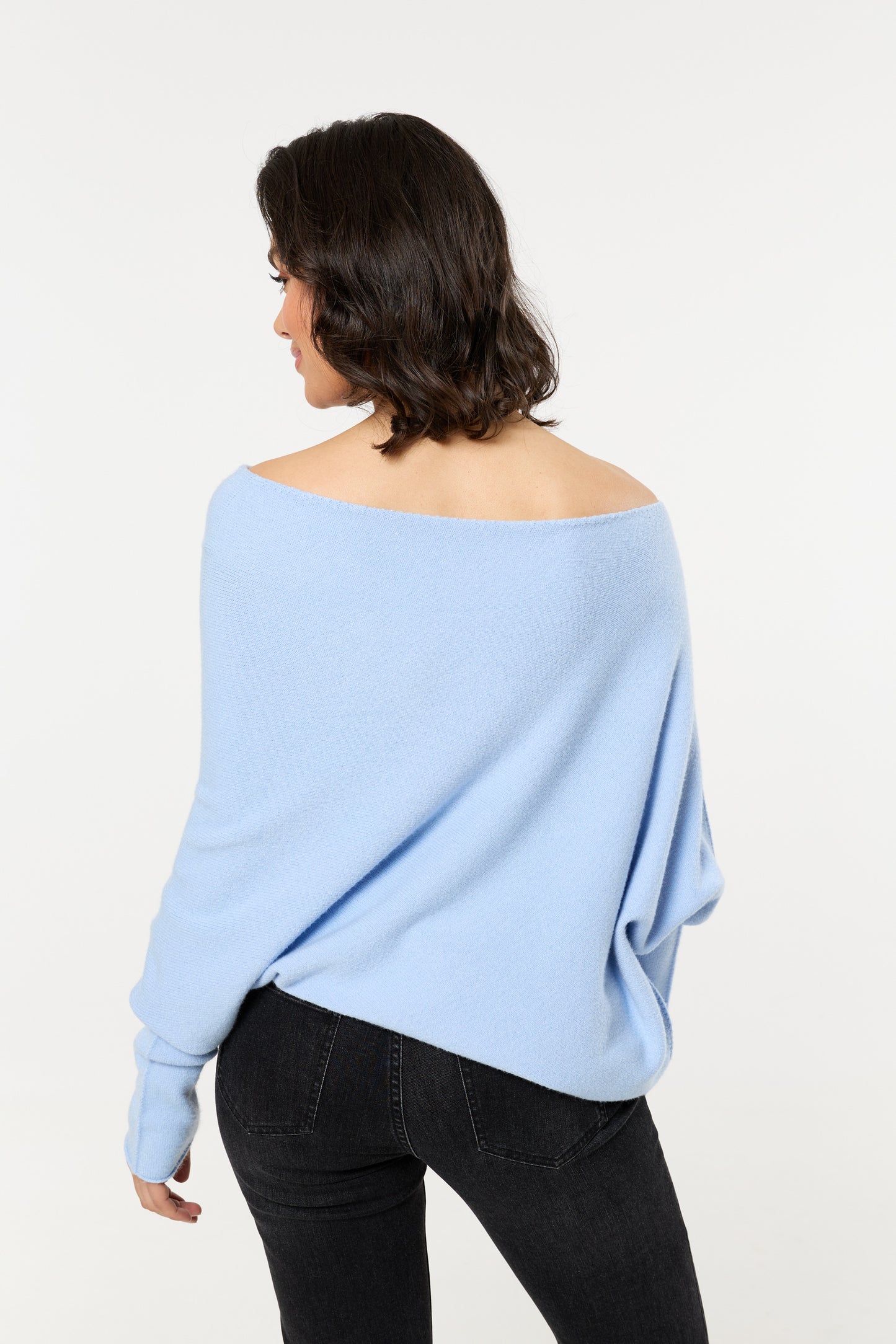 
                  
                    Blue Off Shoulder Batwing Knit Jumper
                  
                