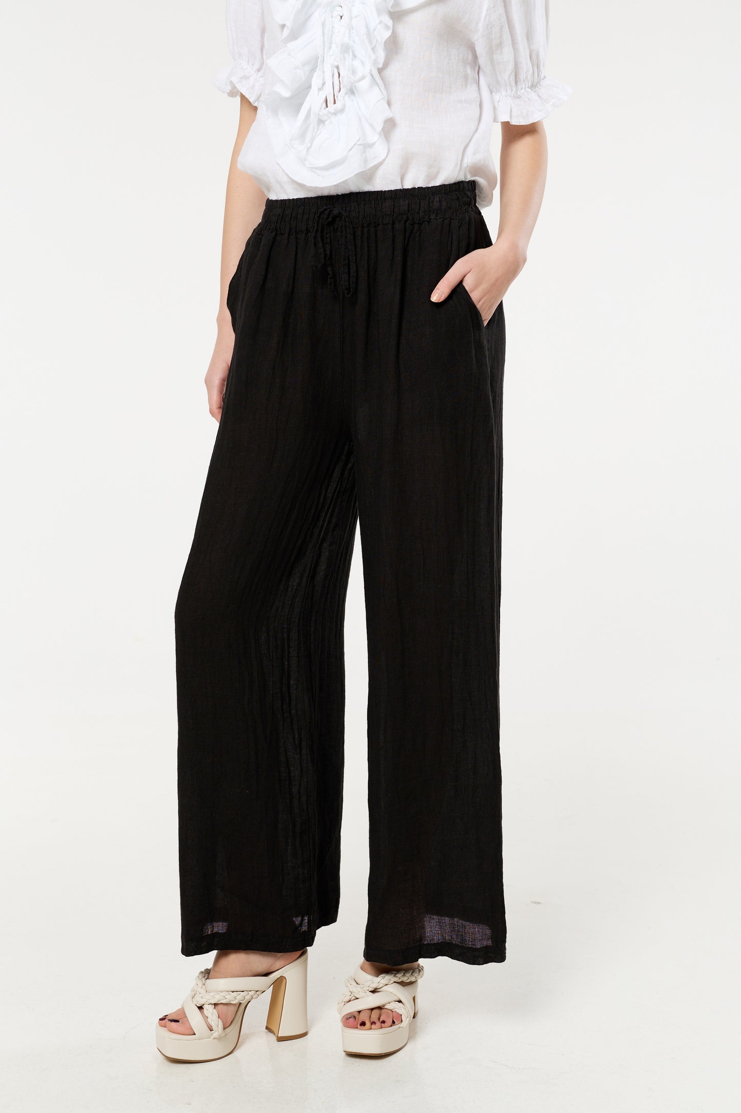 
                  
                    Black Linen Wide Leg Trousers
                  
                