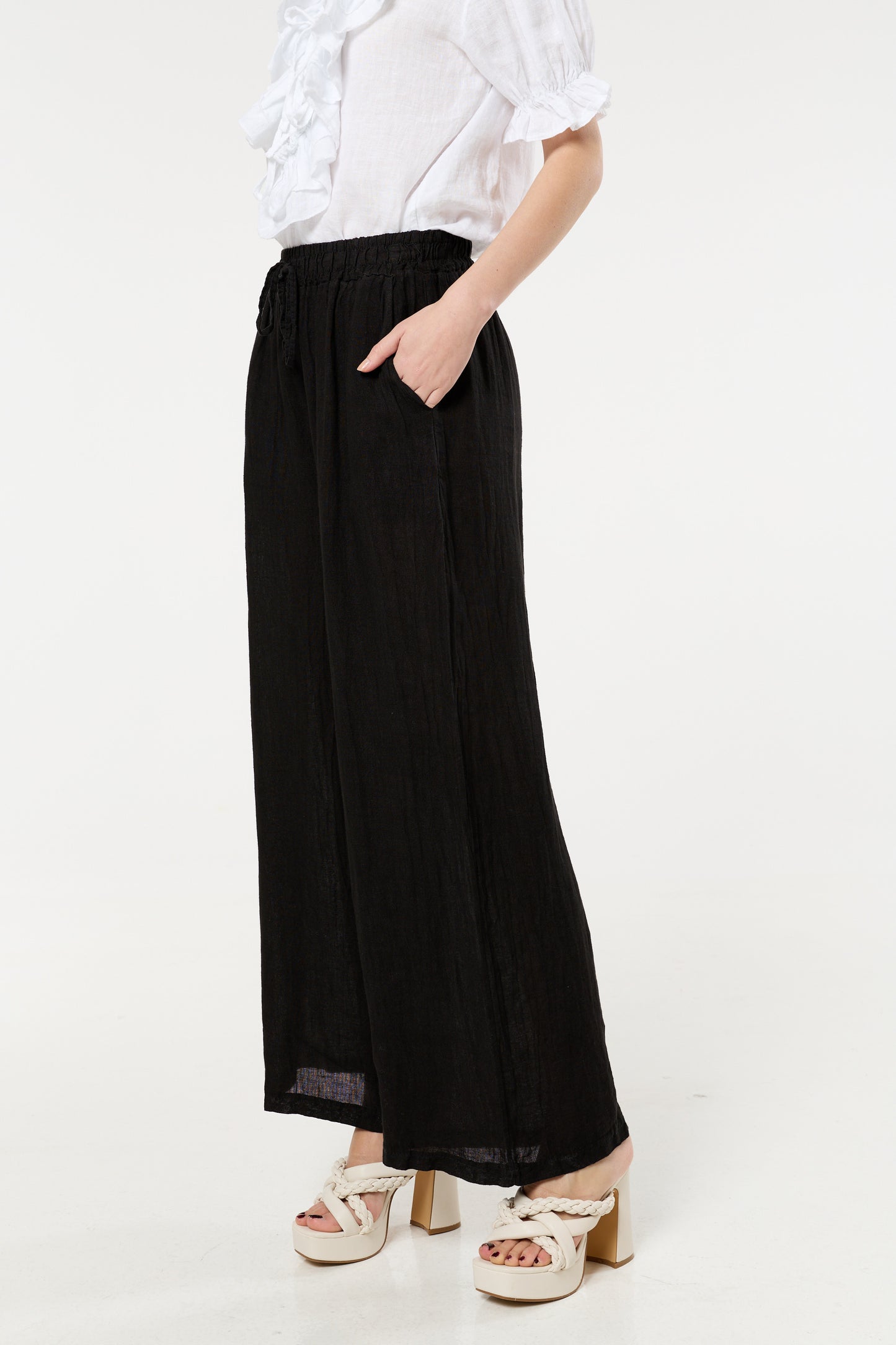 
                  
                    Black Linen Wide Leg Trousers
                  
                