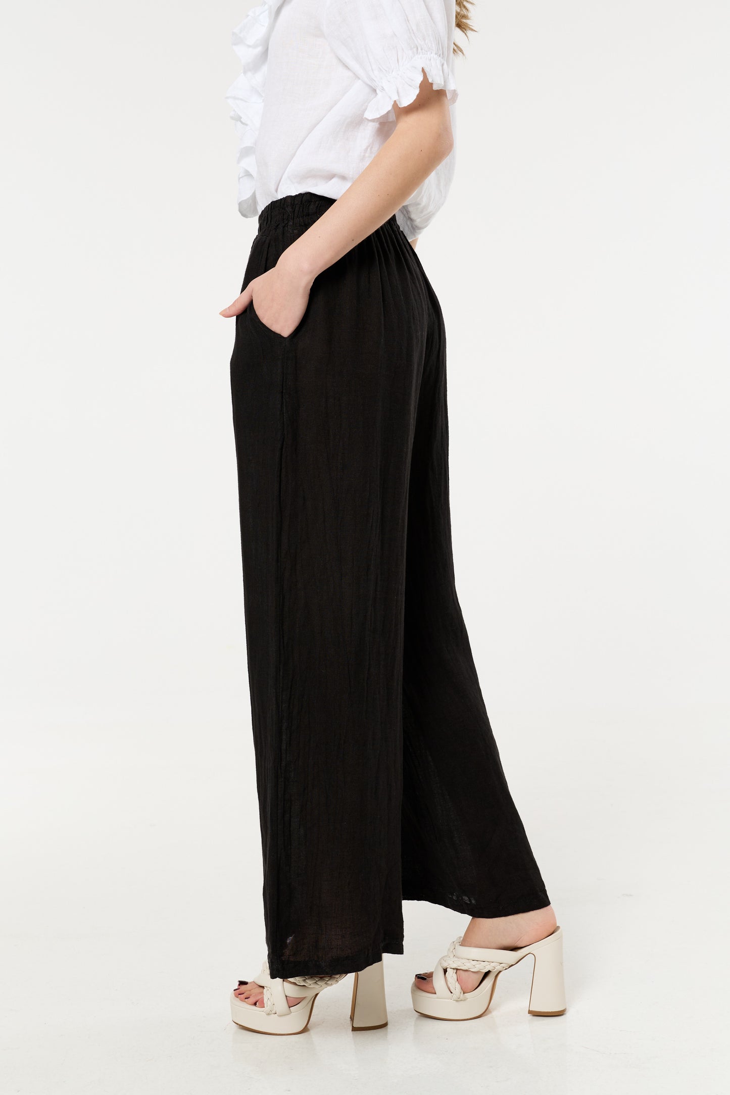 
                  
                    Black Linen Wide Leg Trousers
                  
                