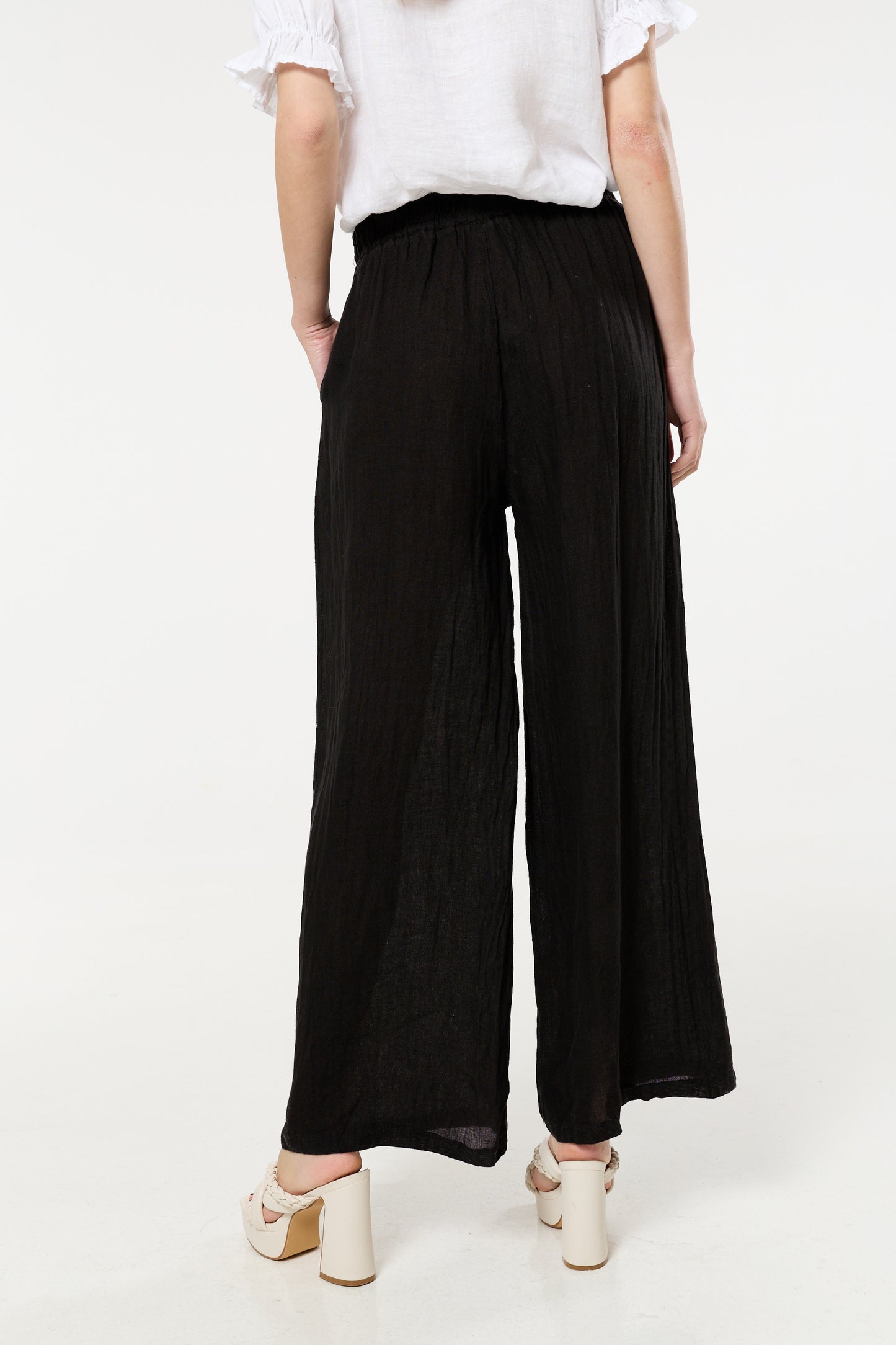 
                  
                    Black Linen Wide Leg Trousers
                  
                