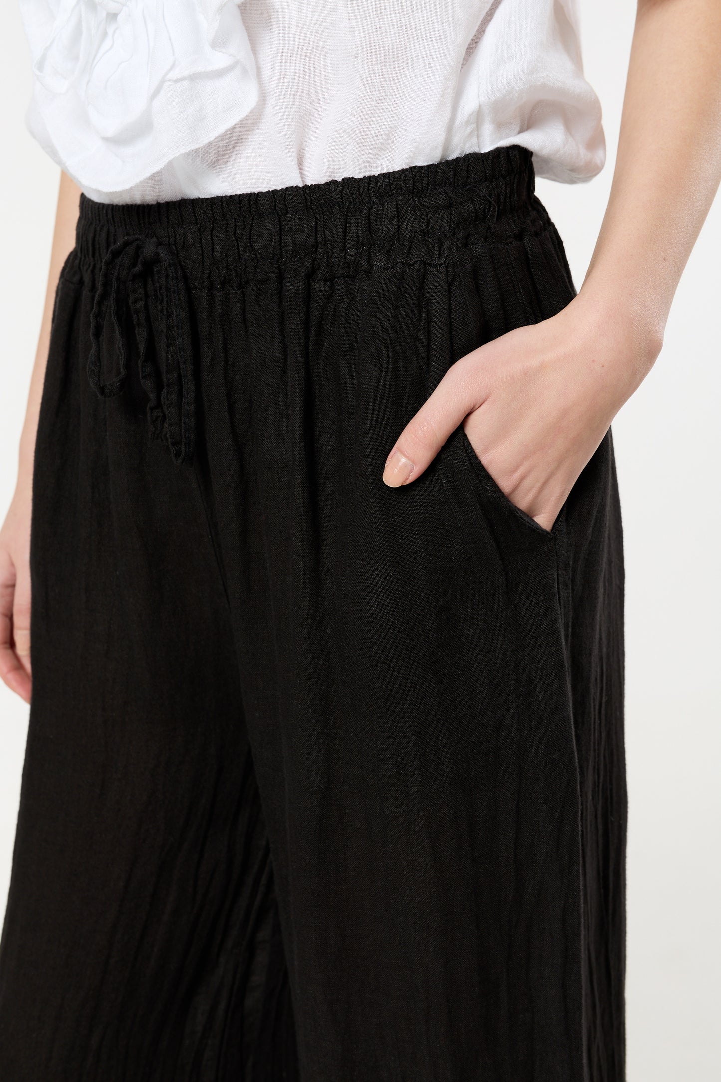 
                  
                    Black Linen Wide Leg Trousers
                  
                