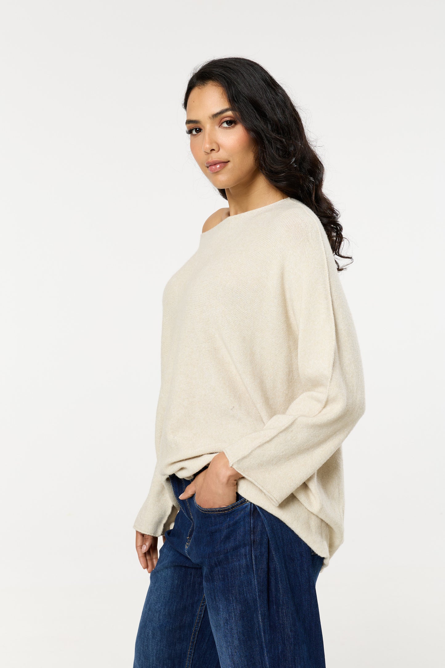 
                  
                    Beige Off Shoulder Relaxed Knit Jumper
                  
                
