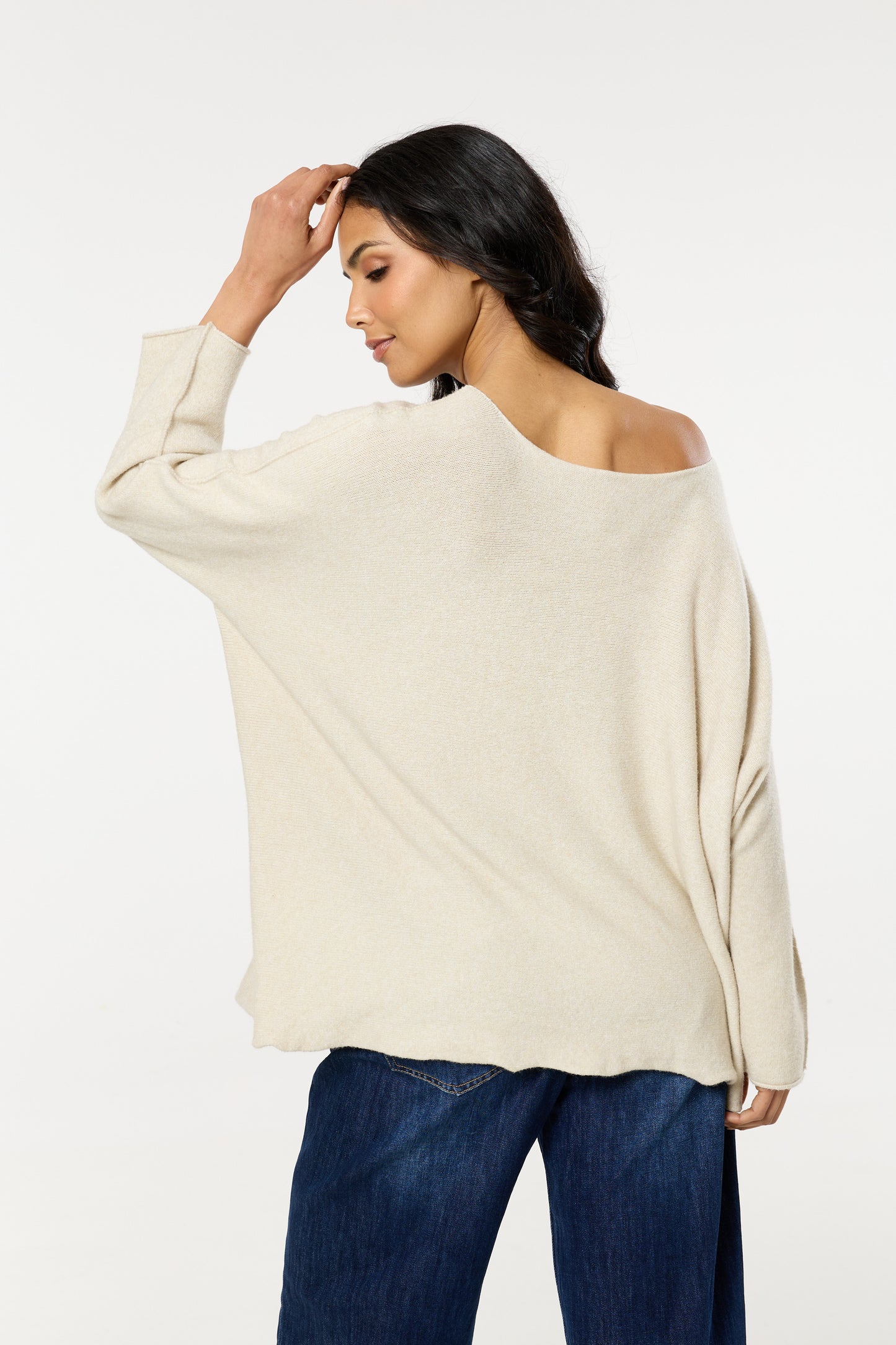 
                  
                    Beige Off Shoulder Relaxed Knit Jumper
                  
                