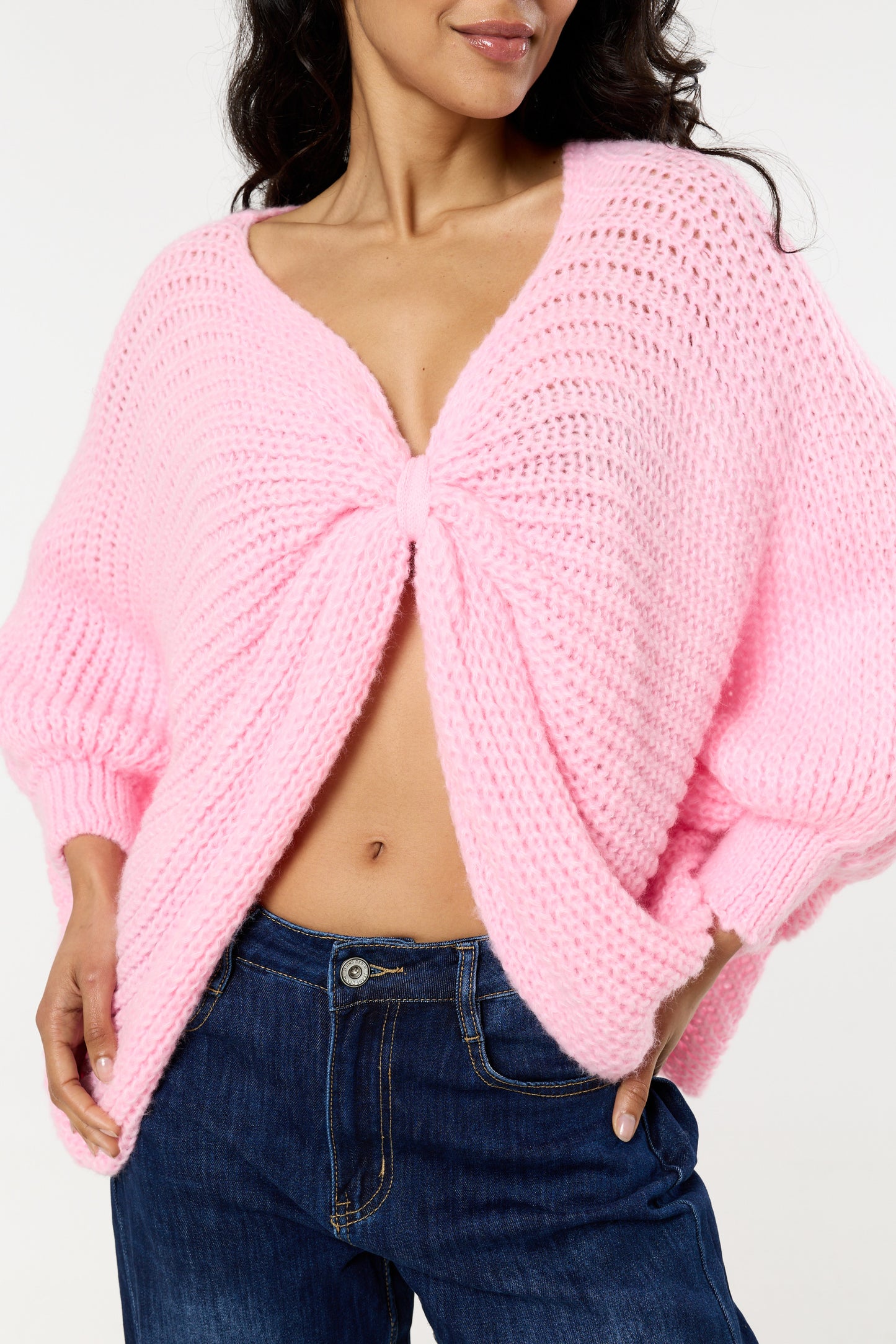 
                  
                    Pink Knot Front Wool Blend Oversized Knit Sweater
                  
                