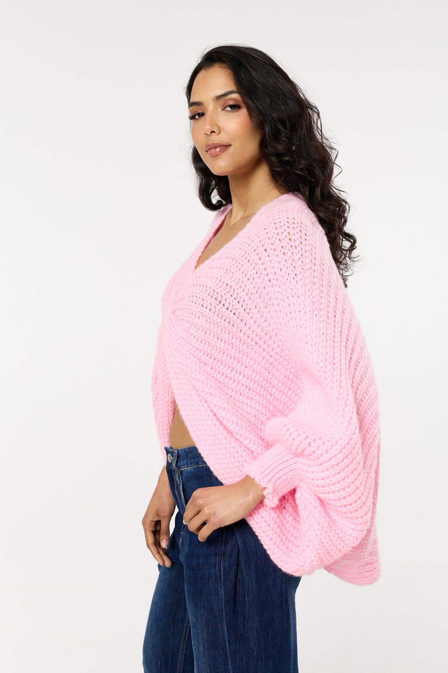 
                  
                    Pink Knot Front Wool Blend Oversized Knit Sweater
                  
                