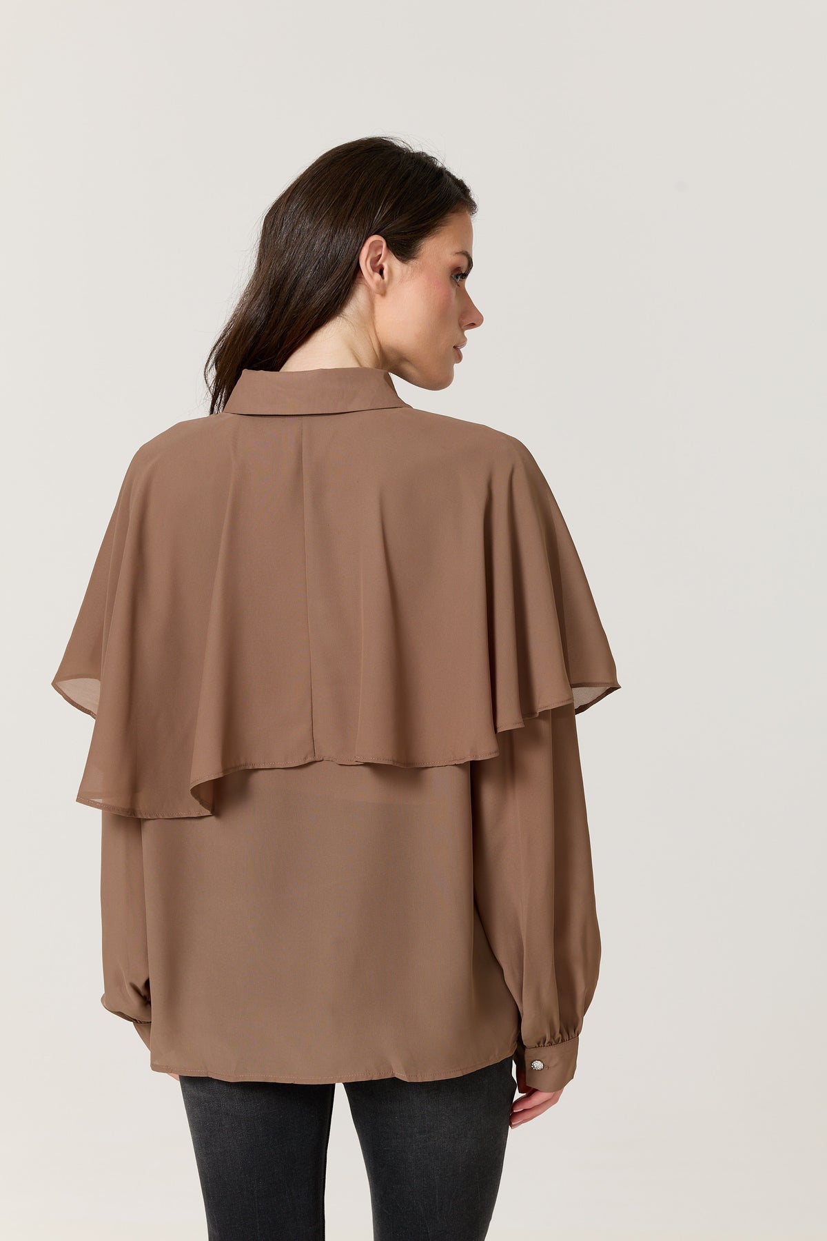 
                  
                    Mocha Cape Detail Pleated Blouse
                  
                