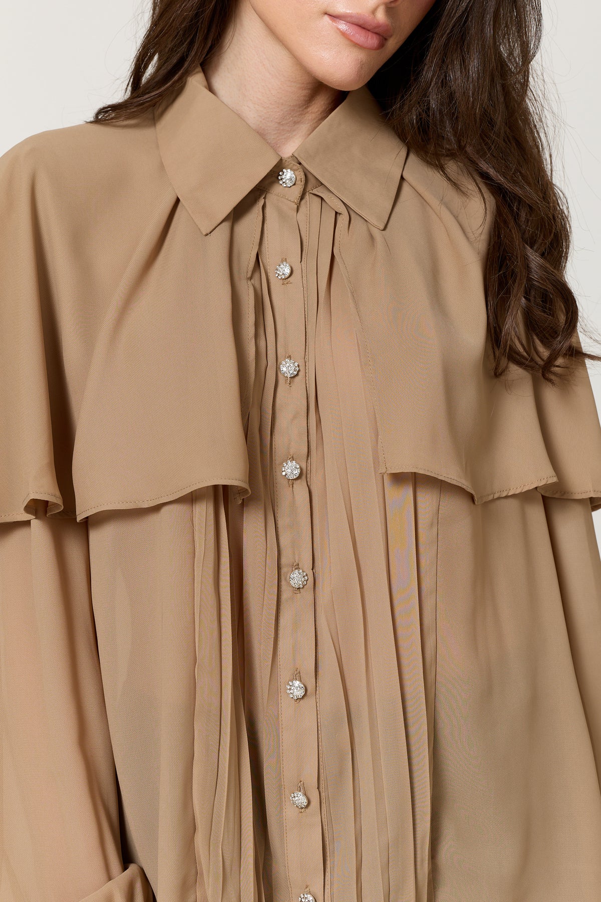 
                  
                    Camel Cape Detail Pleated Blouse
                  
                