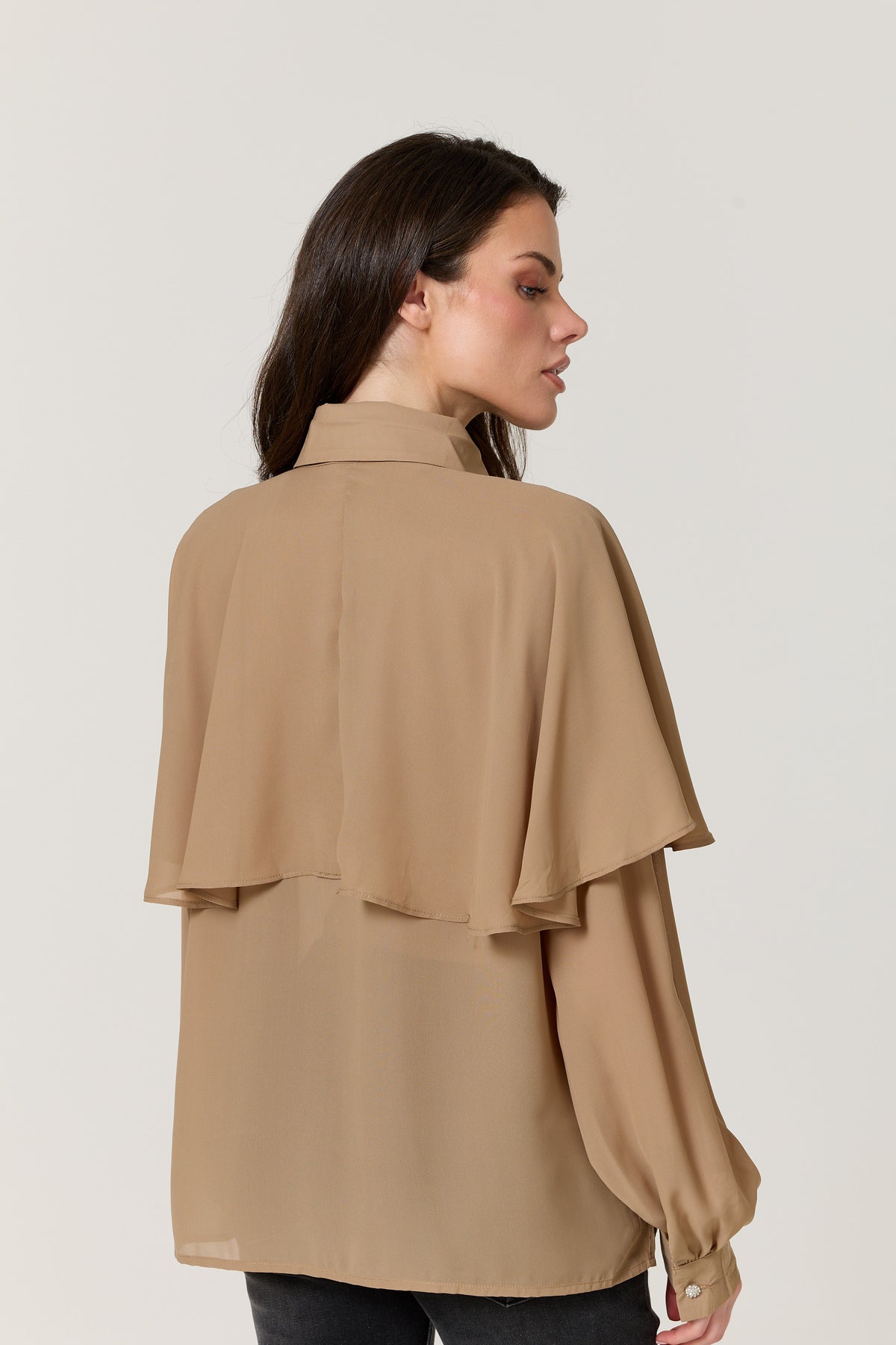 
                  
                    Camel Cape Detail Pleated Blouse
                  
                