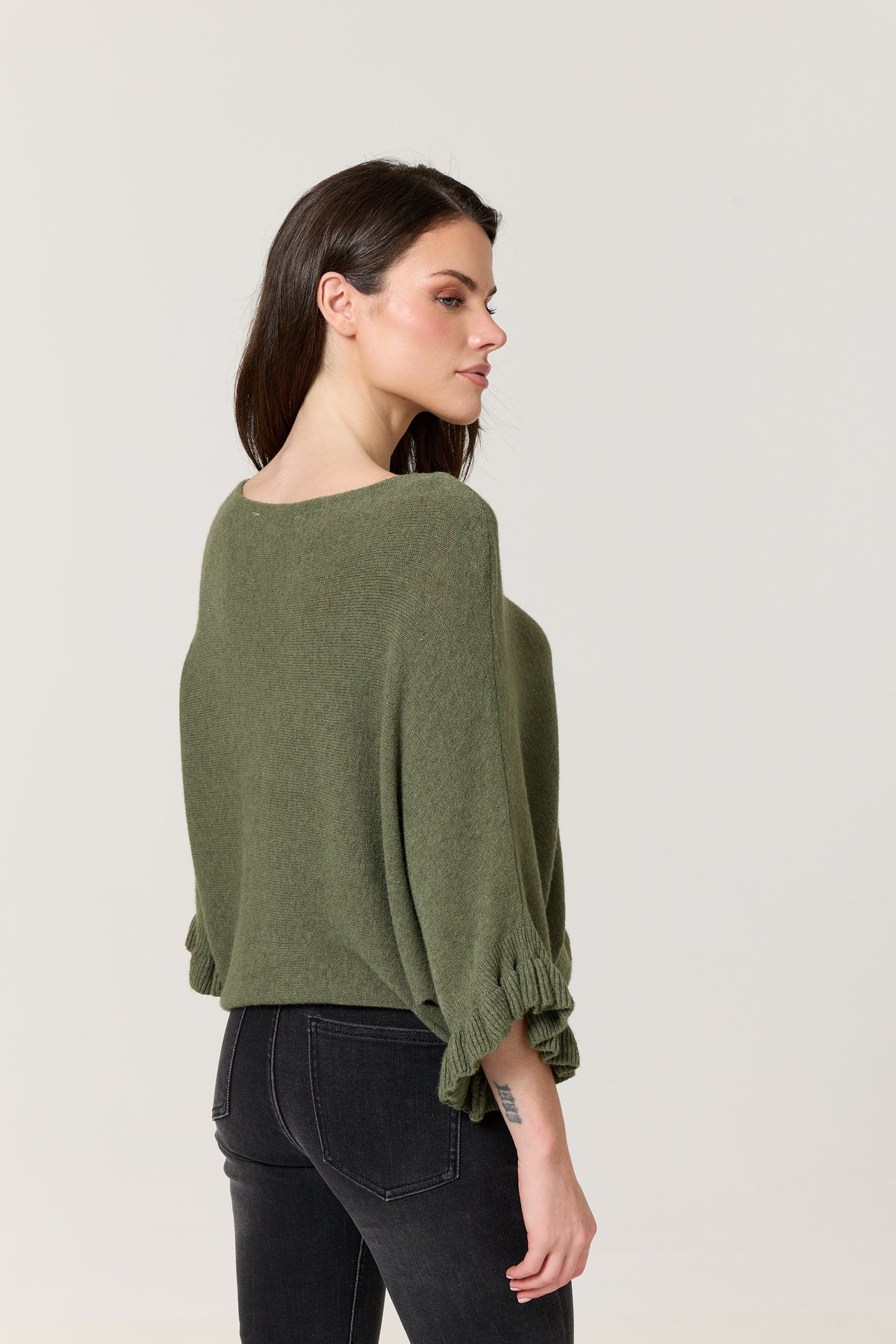 
                  
                    Khaki Ruffle Sleeve Batwing Jumper
                  
                
