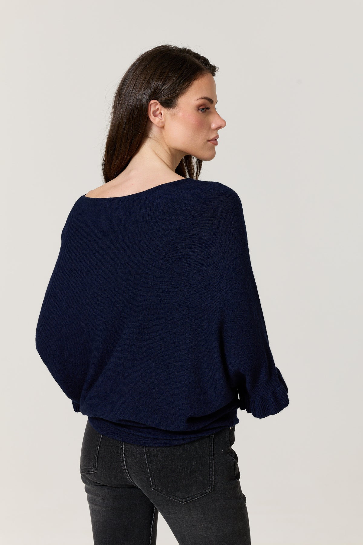 
                  
                    Navy Ruffle Sleeve Batwing Jumper
                  
                