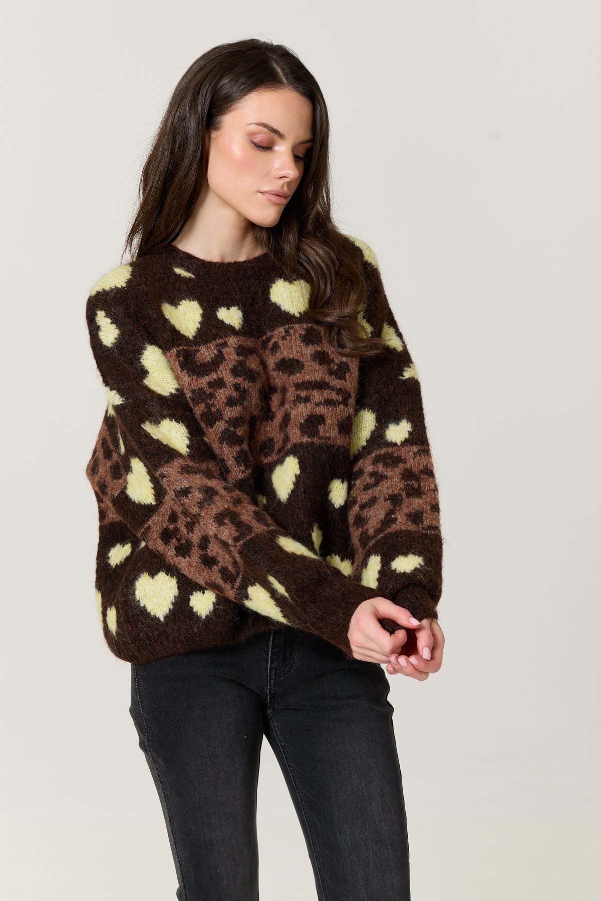 
                  
                    Heart Leopard Print Wool Blend Jumper
                  
                