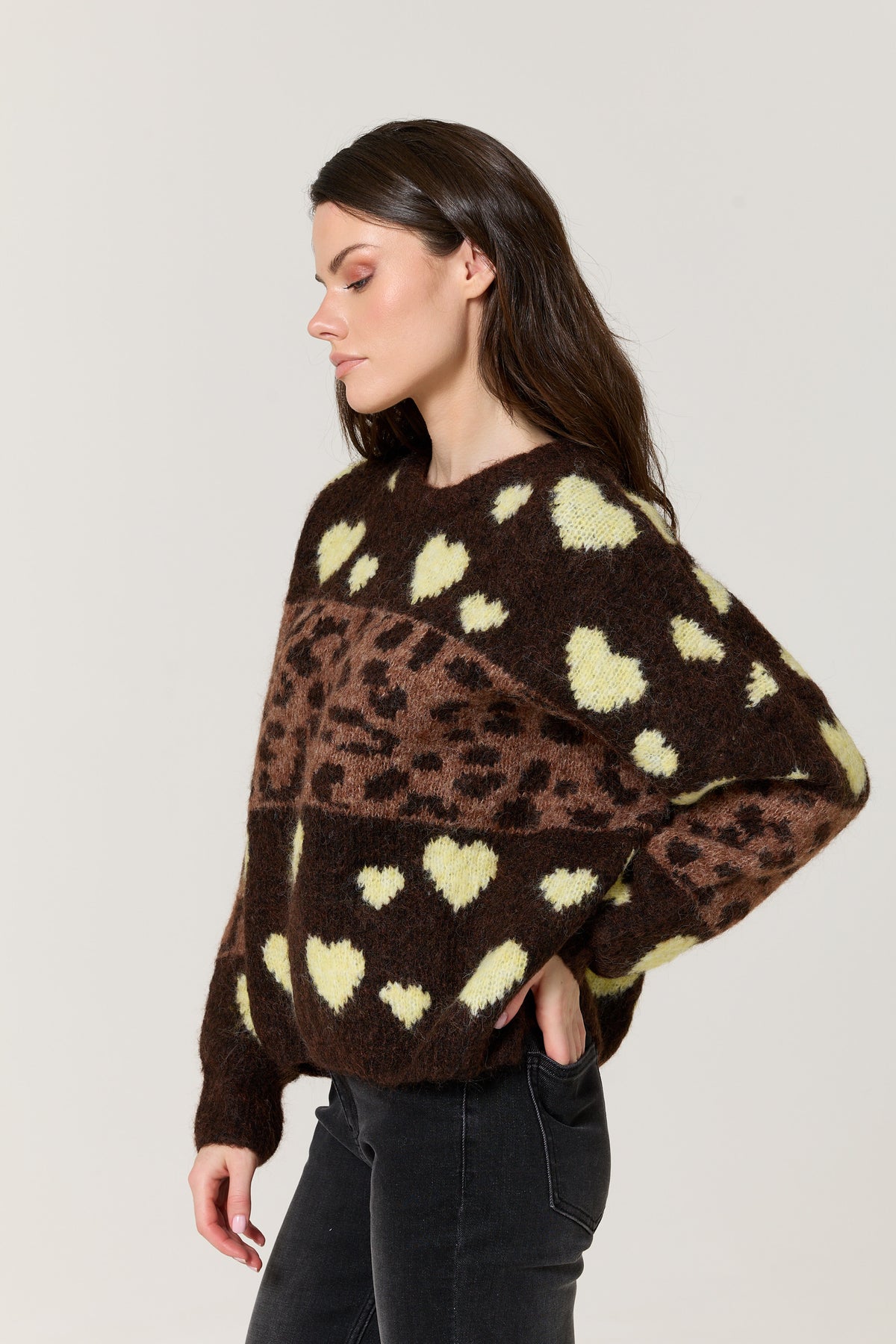 
                  
                    Heart Leopard Print Wool Blend Jumper
                  
                