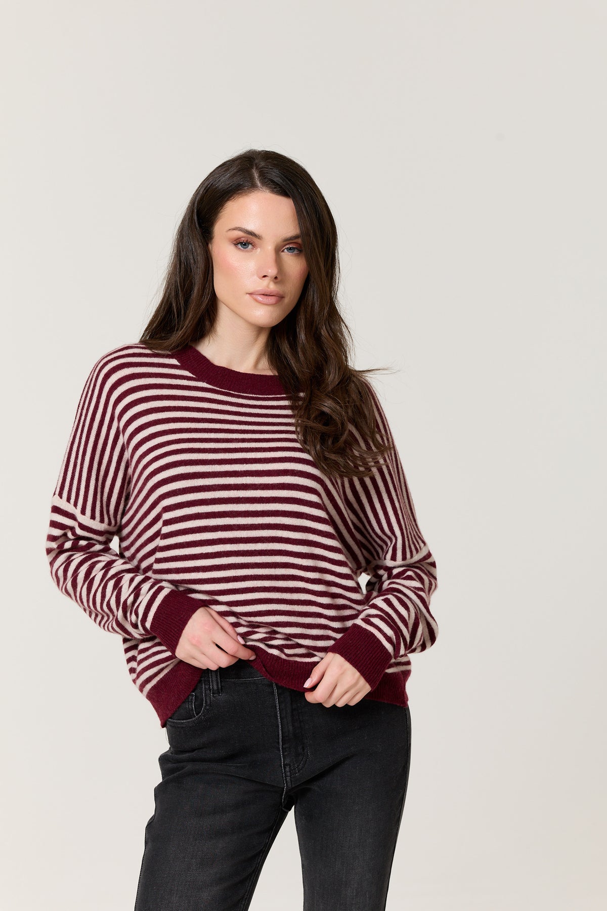
                  
                    Burgundy Stripe Wool Cashmere Jumper
                  
                