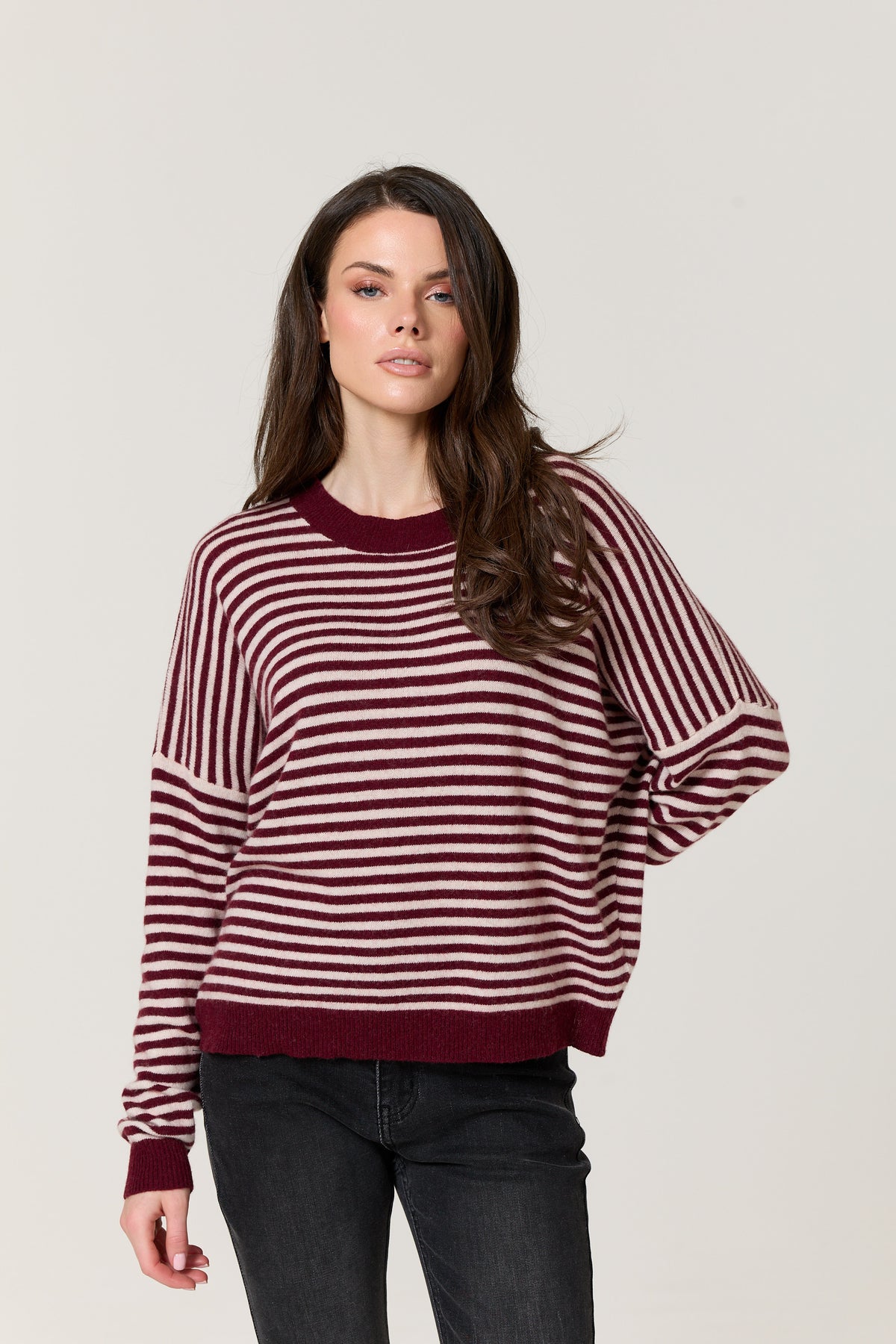 
                  
                    Burgundy Stripe Wool Cashmere Jumper
                  
                