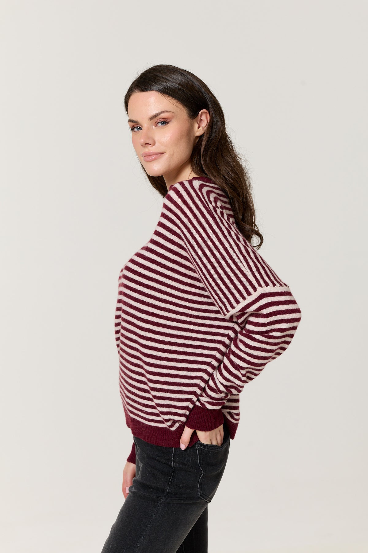 
                  
                    Burgundy Stripe Wool Cashmere Jumper
                  
                