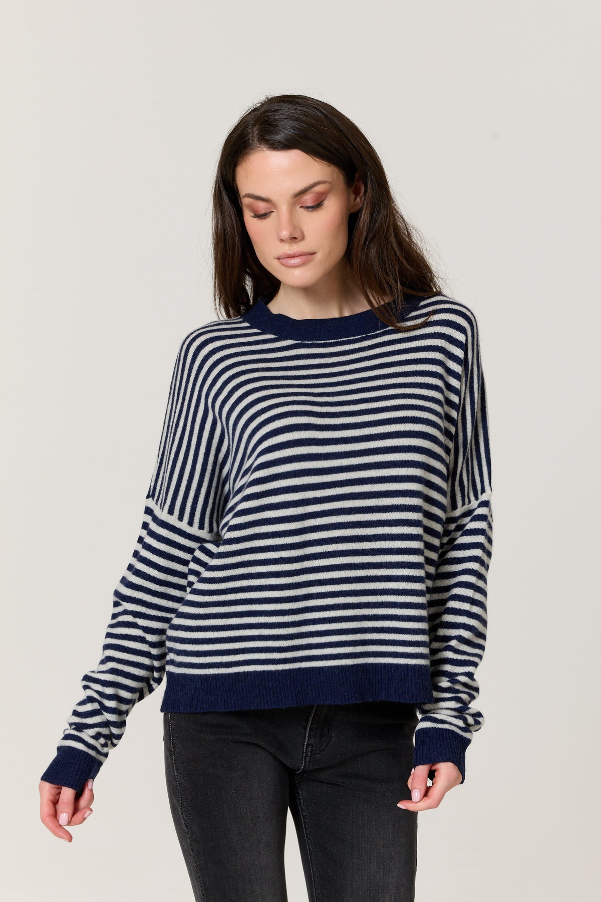 
                  
                    Navy Stripe Wool Cashmere Blend Jumper
                  
                