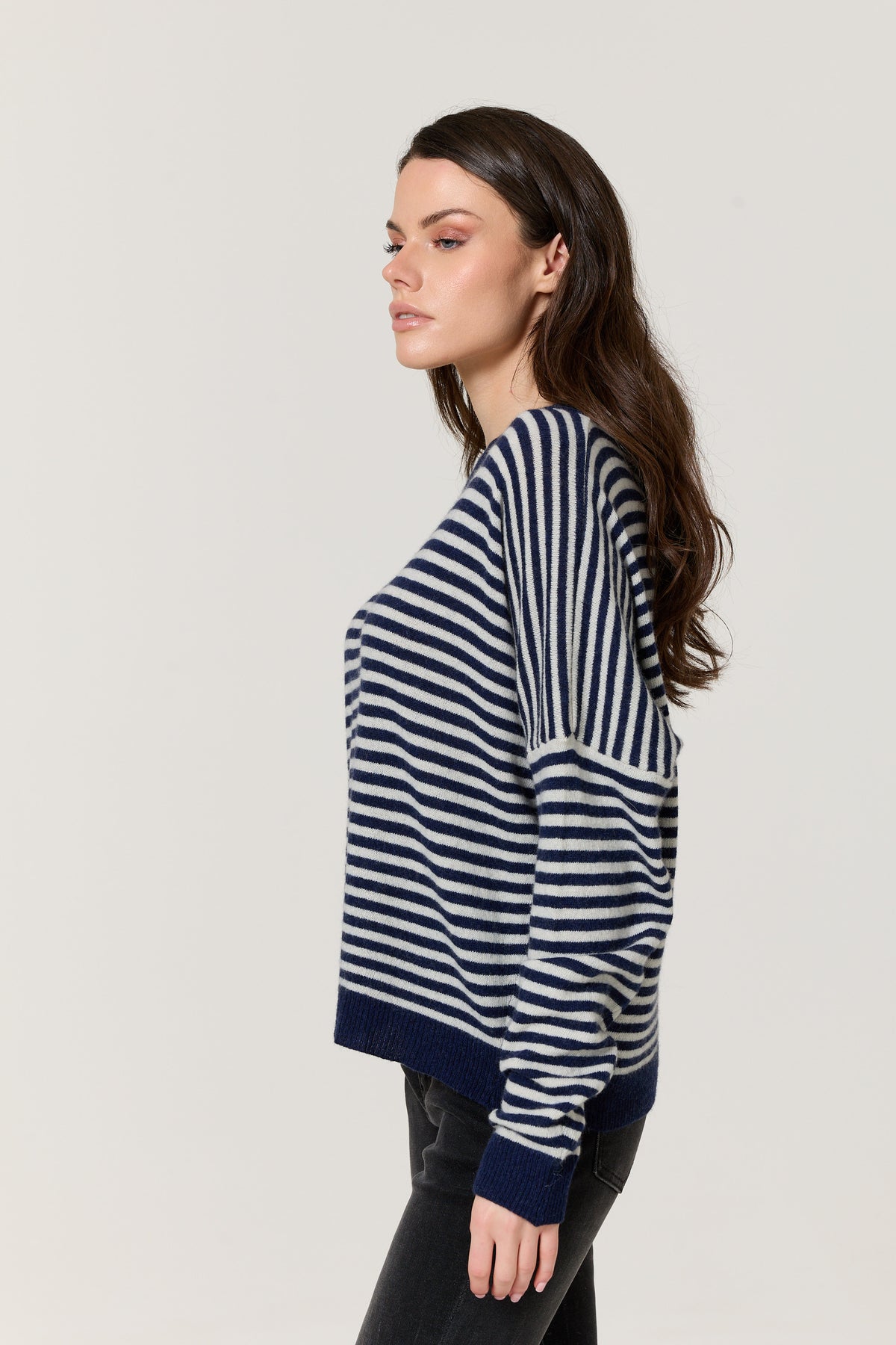 
                  
                    Navy Stripe Wool Cashmere Blend Jumper
                  
                