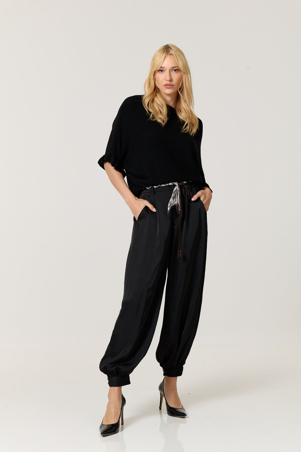 
                  
                    Black Ruffle Sleeve Batwing Jumper
                  
                