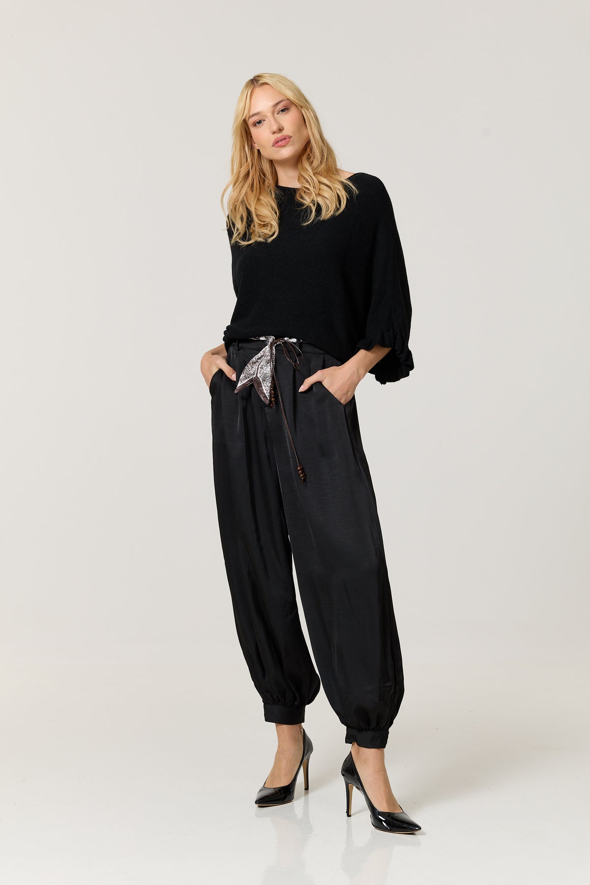 
                  
                    Black Ruffle Sleeve Batwing Jumper
                  
                