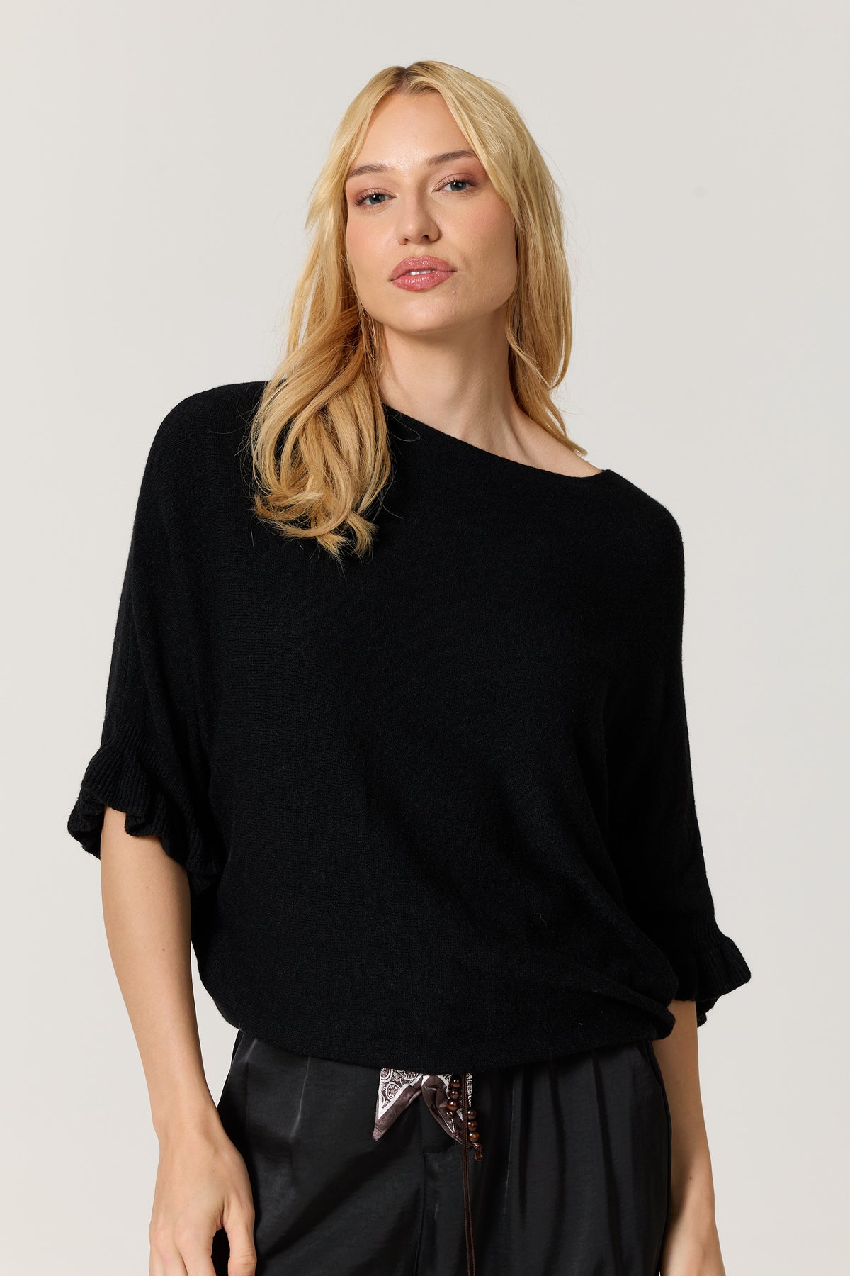 
                  
                    Black Ruffle Sleeve Batwing Jumper
                  
                