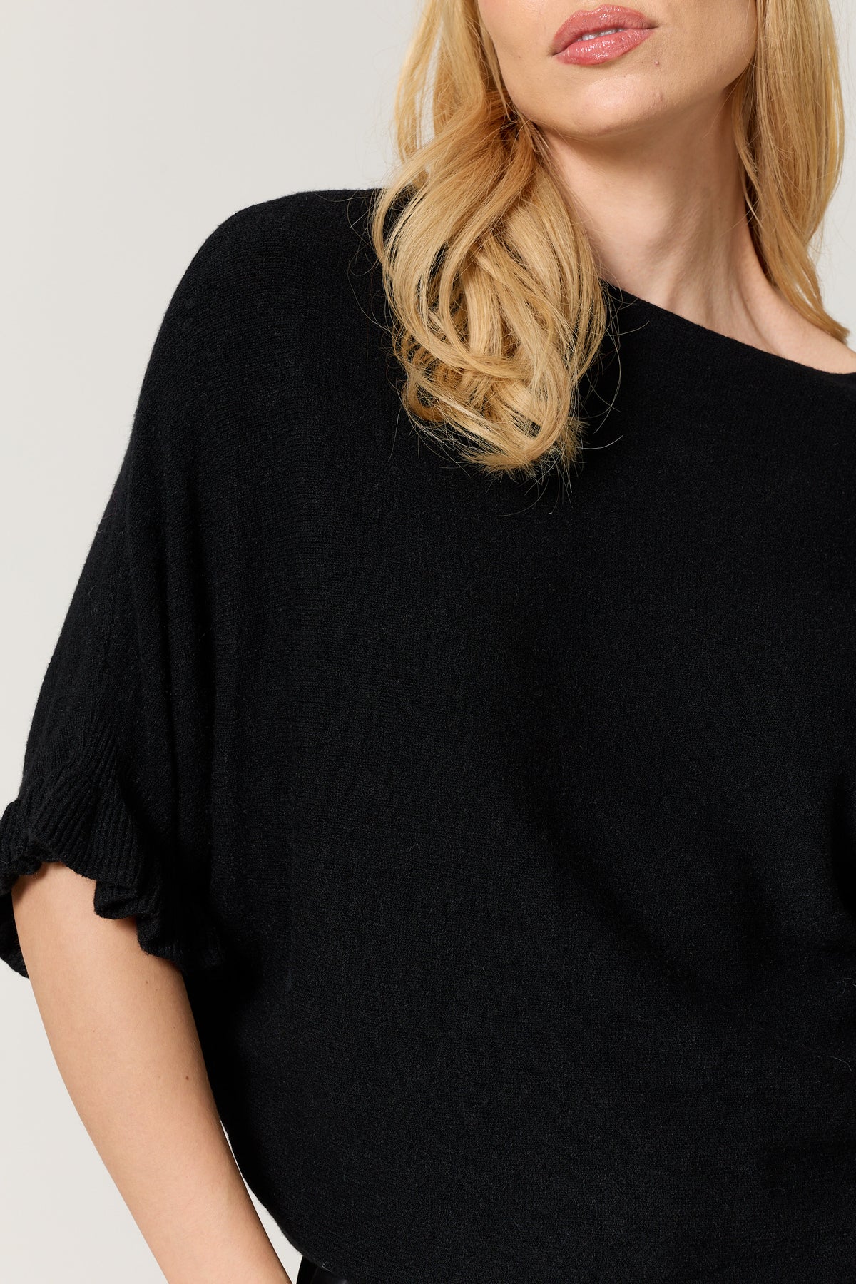 
                  
                    Black Ruffle Sleeve Batwing Jumper
                  
                