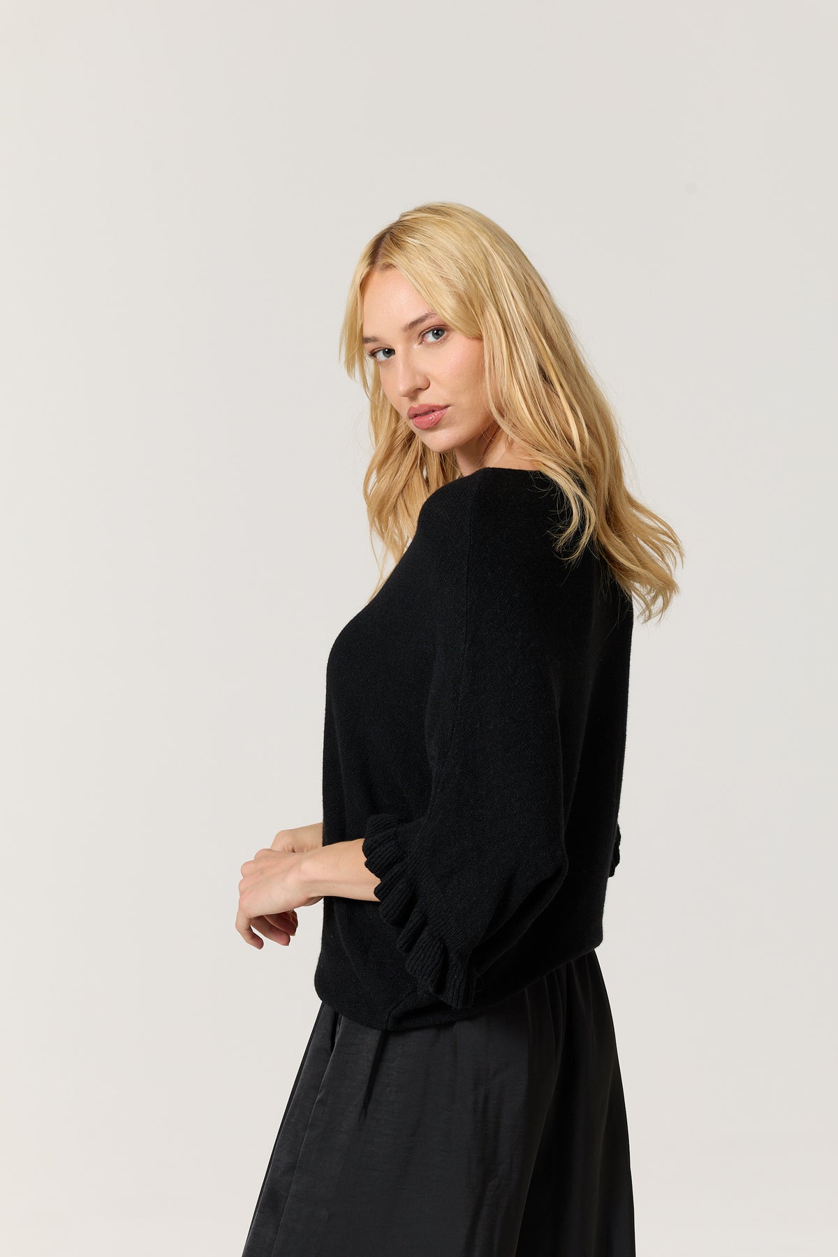
                  
                    Black Ruffle Sleeve Batwing Jumper
                  
                