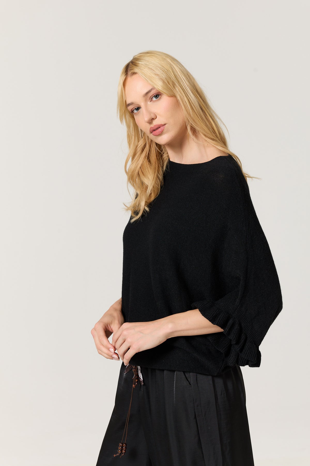 
                  
                    Black Ruffle Sleeve Batwing Jumper
                  
                