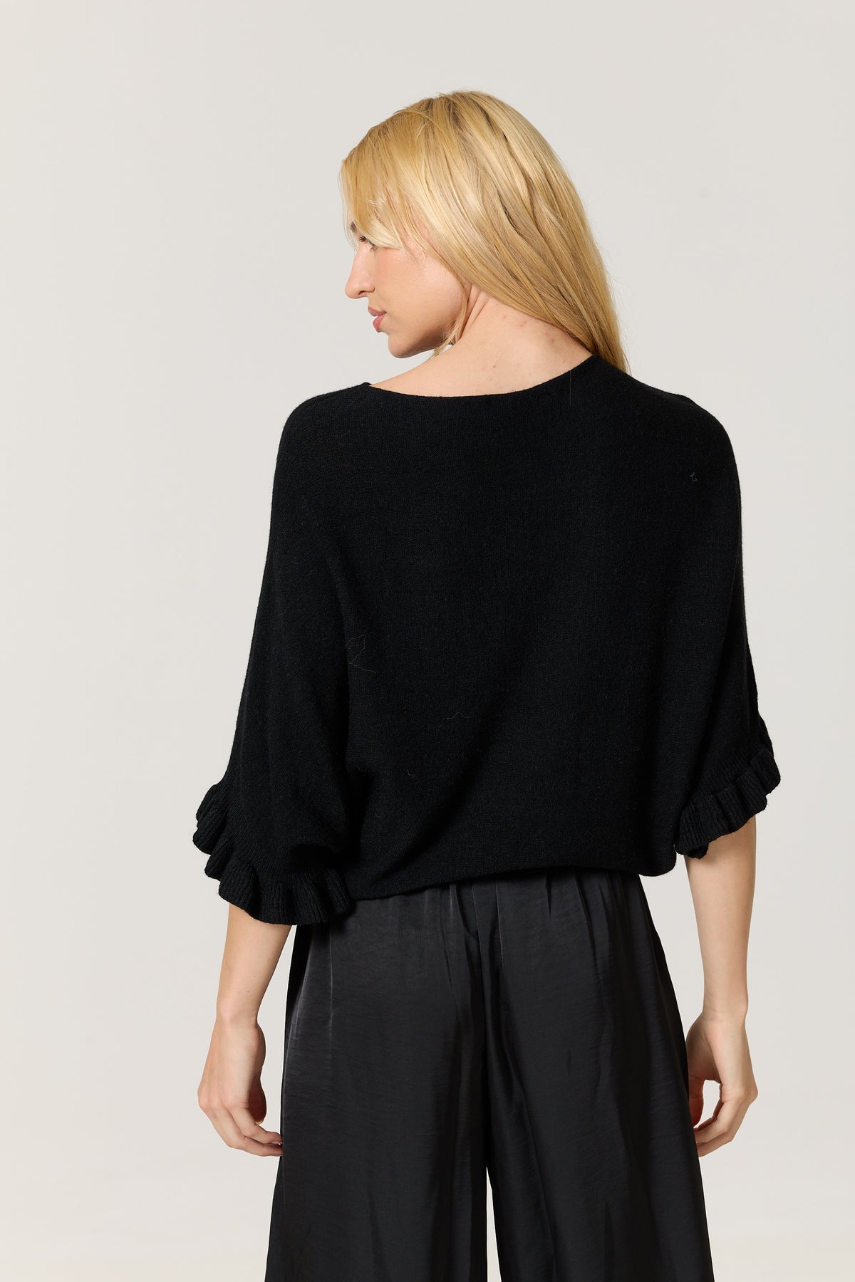 
                  
                    Black Ruffle Sleeve Batwing Jumper
                  
                