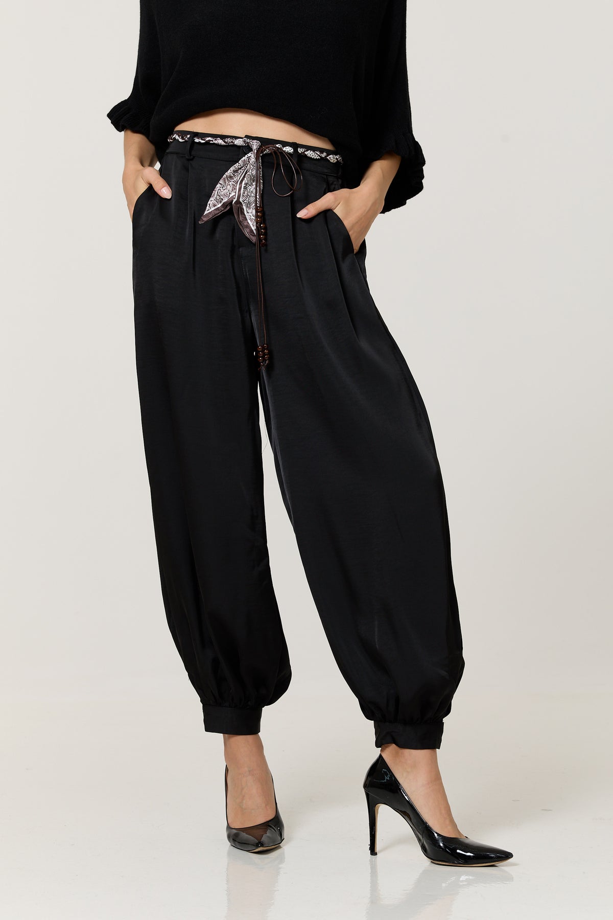 
                  
                    Black Satin Balloon Trousers
                  
                