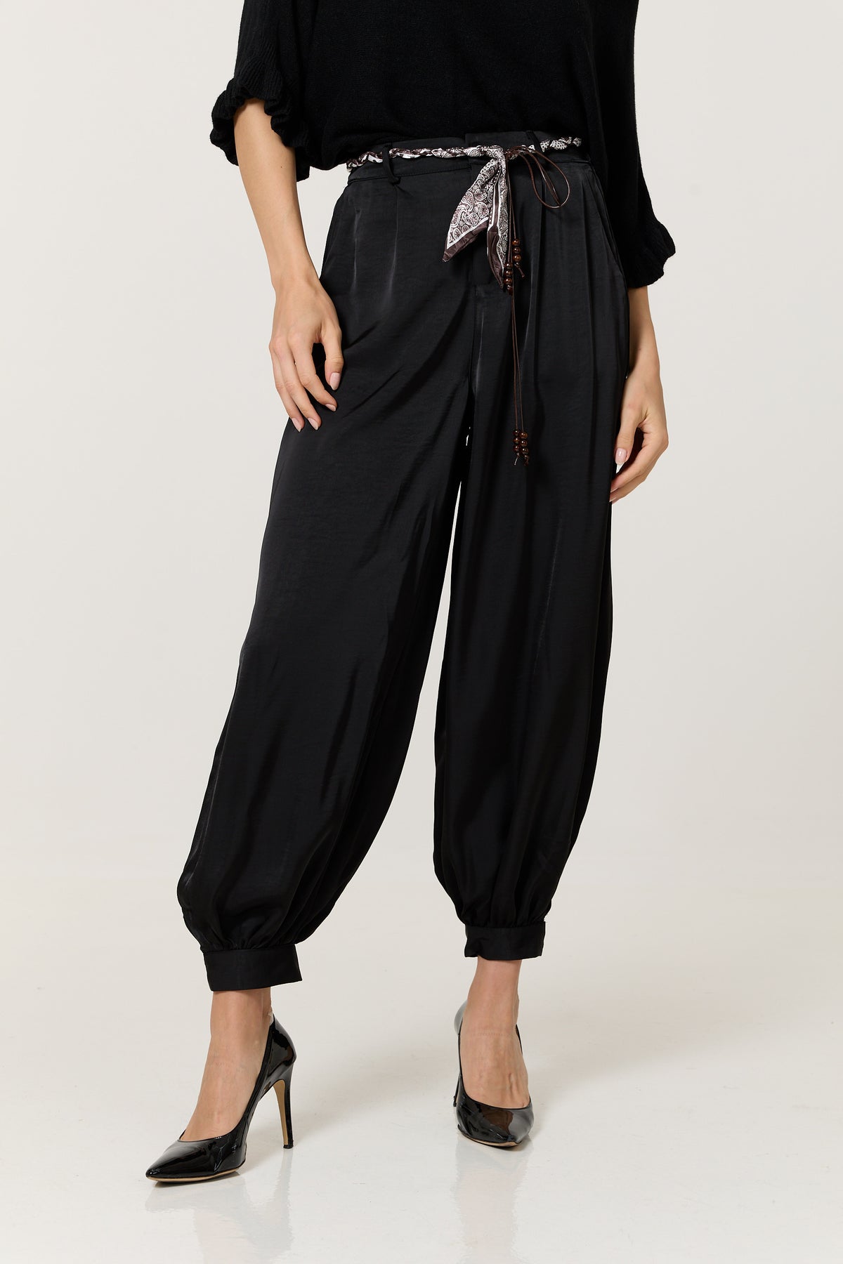 
                  
                    Black Satin Balloon Trousers
                  
                