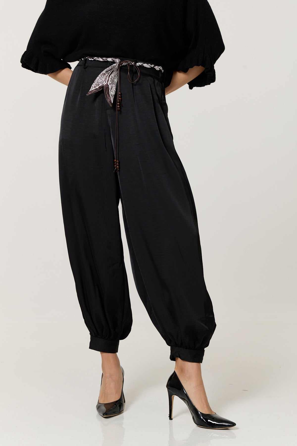 
                  
                    Black Satin Balloon Trousers
                  
                