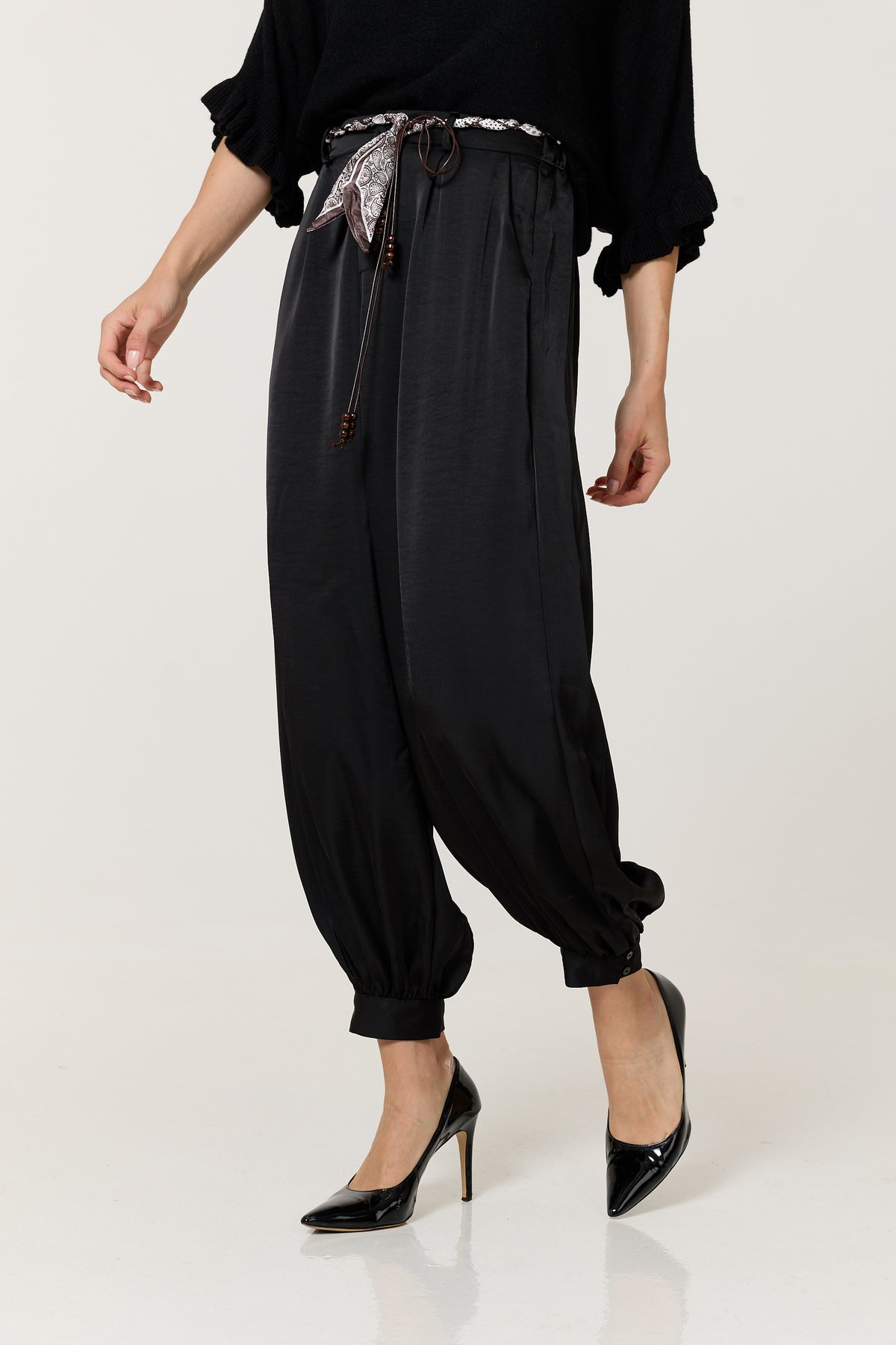 
                  
                    Black Satin Balloon Trousers
                  
                