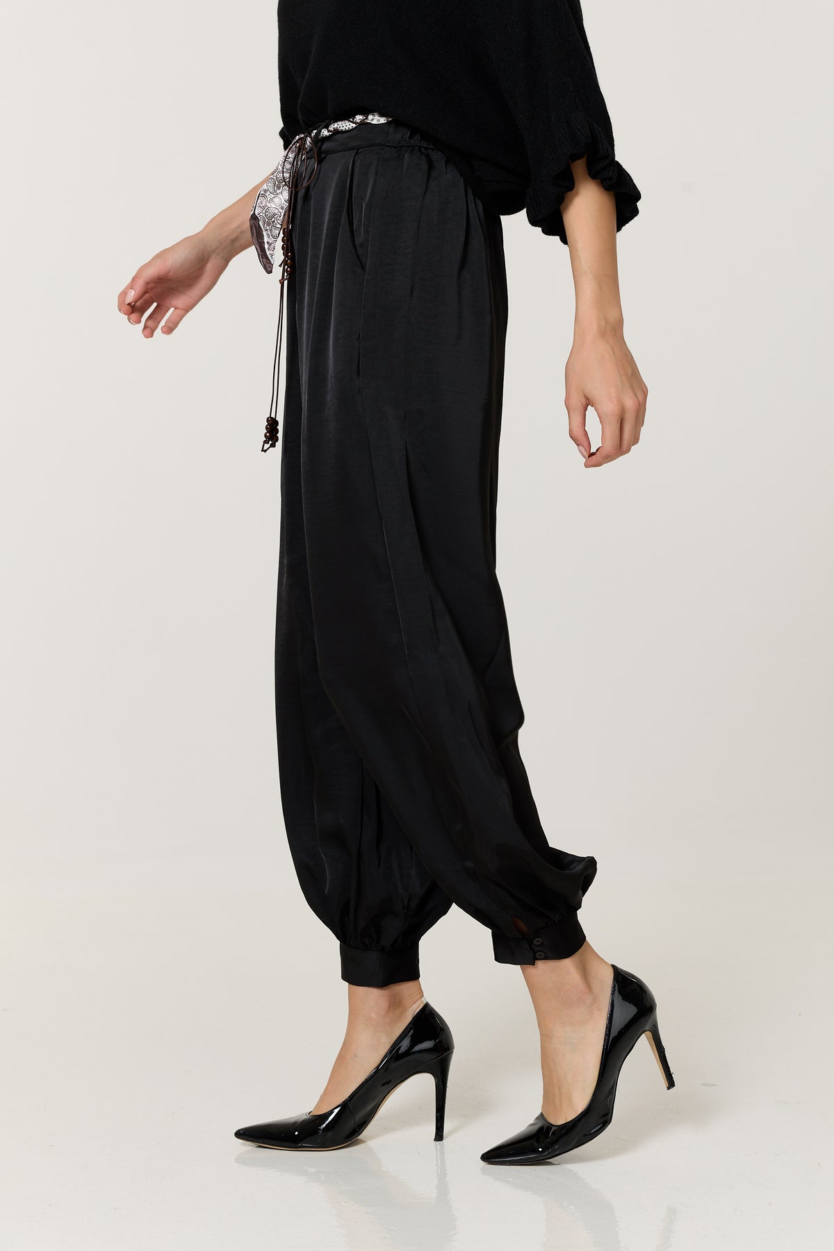
                  
                    Black Satin Balloon Trousers
                  
                