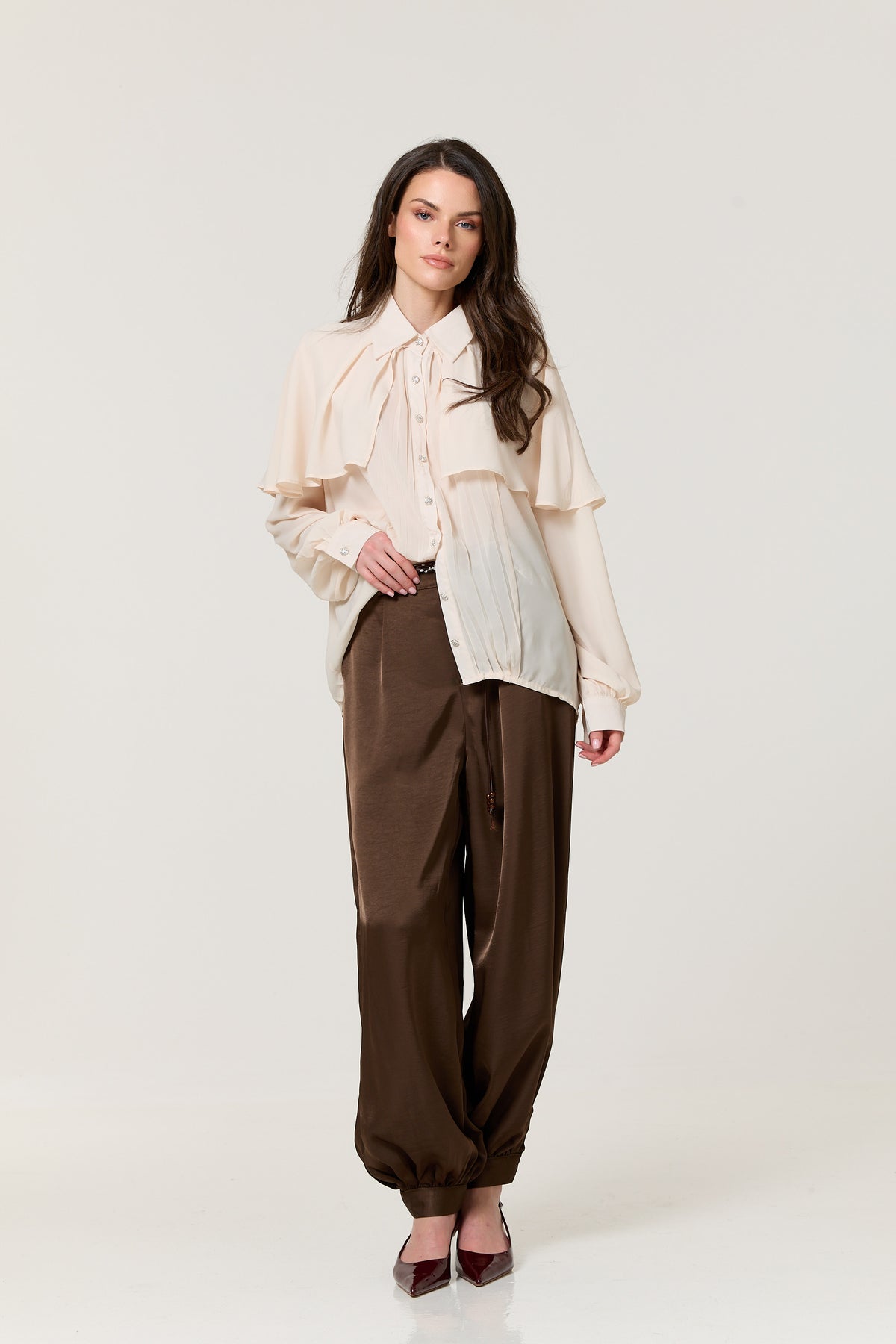 
                  
                    Ivory Cape Detail Pleated Blouse
                  
                