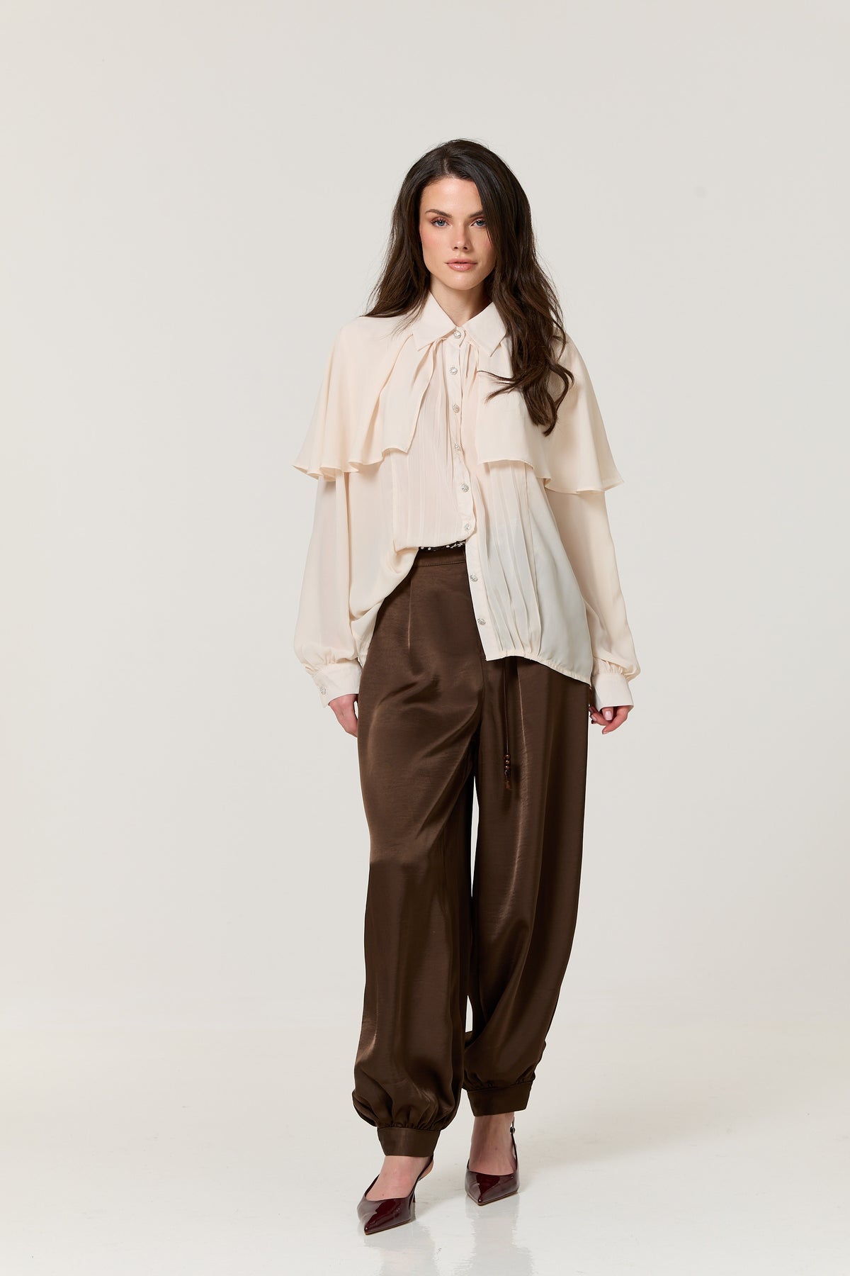 
                  
                    Ivory Cape Detail Pleated Blouse
                  
                