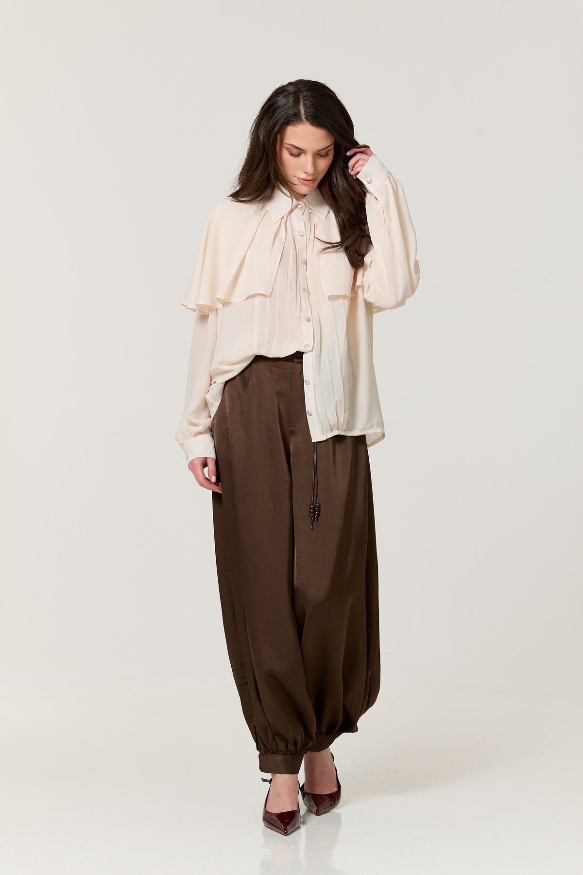 
                  
                    Ivory Cape Detail Pleated Blouse
                  
                