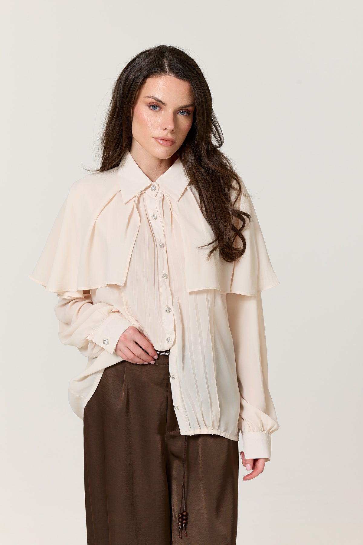 
                  
                    Ivory Cape Detail Pleated Blouse
                  
                