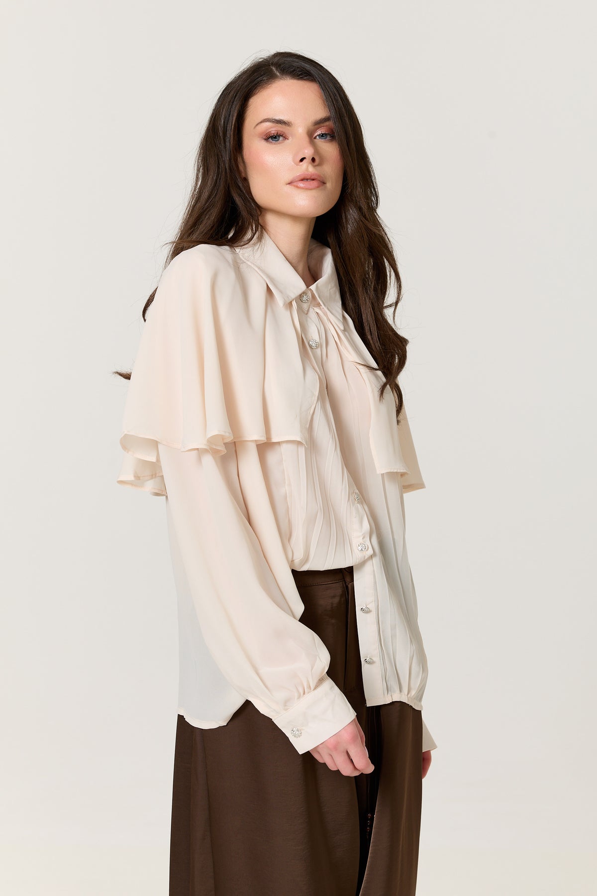 
                  
                    Ivory Cape Detail Pleated Blouse
                  
                
