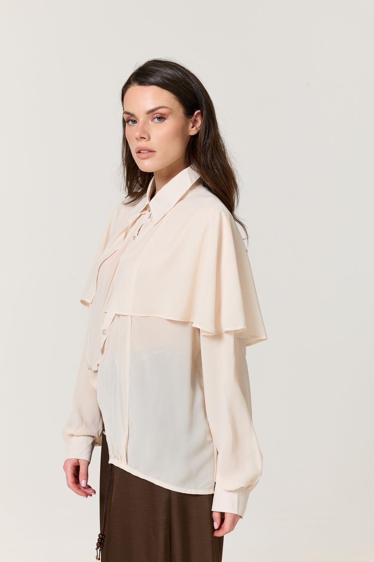 
                  
                    Ivory Cape Detail Pleated Blouse
                  
                