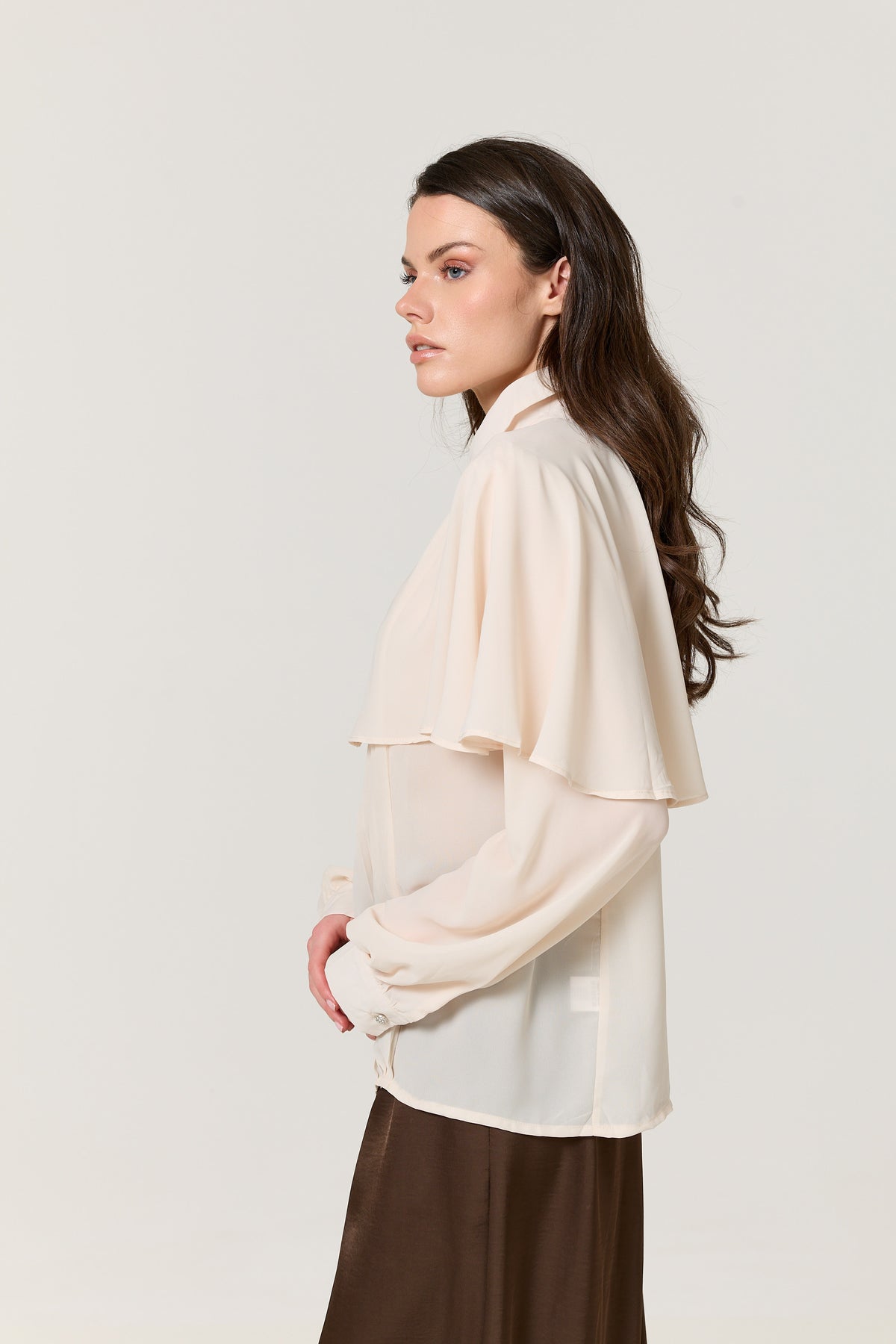 
                  
                    Ivory Cape Detail Pleated Blouse
                  
                