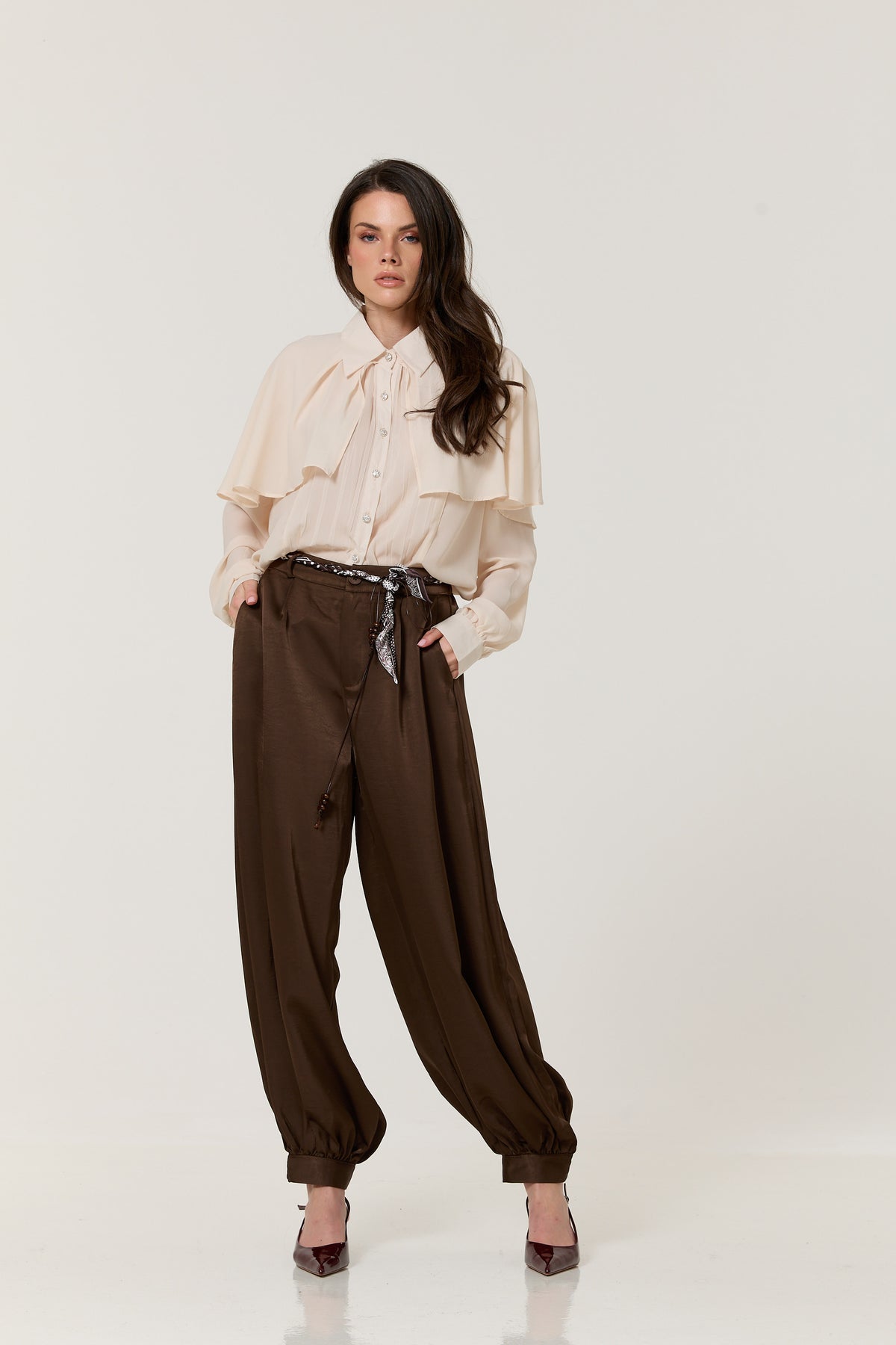
                  
                    Brown Satin Balloon Trousers
                  
                