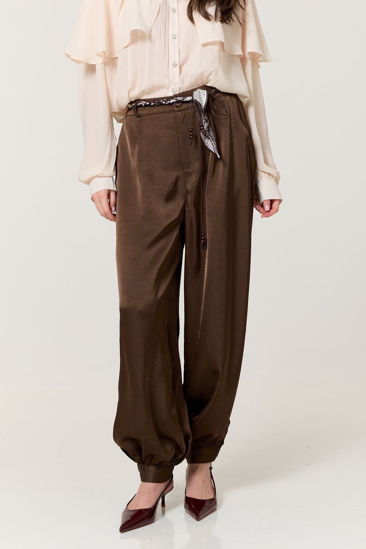 
                  
                    Brown Satin Balloon Trousers
                  
                