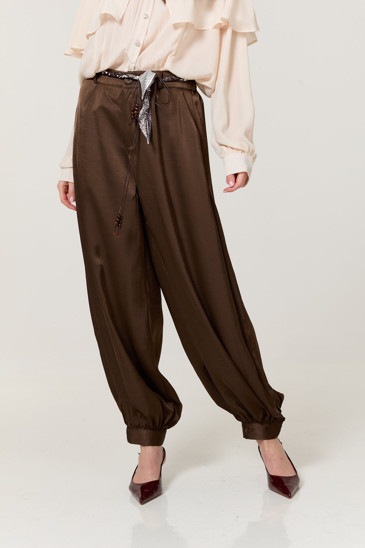 
                  
                    Brown Satin Balloon Trousers
                  
                