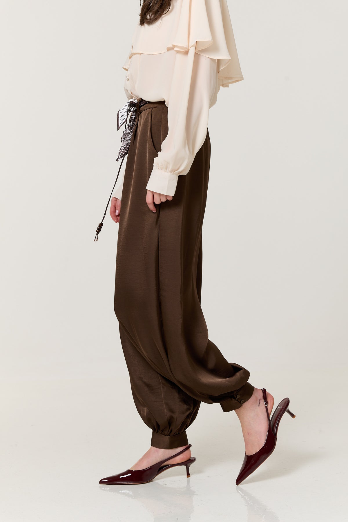 
                  
                    Brown Satin Balloon Trousers
                  
                