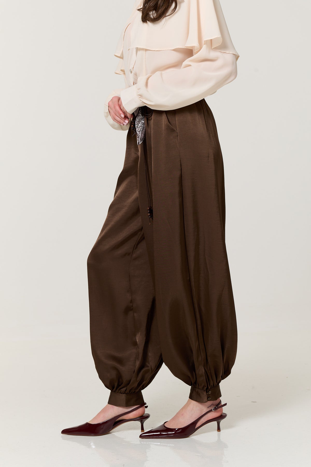 
                  
                    Brown Satin Balloon Trousers
                  
                